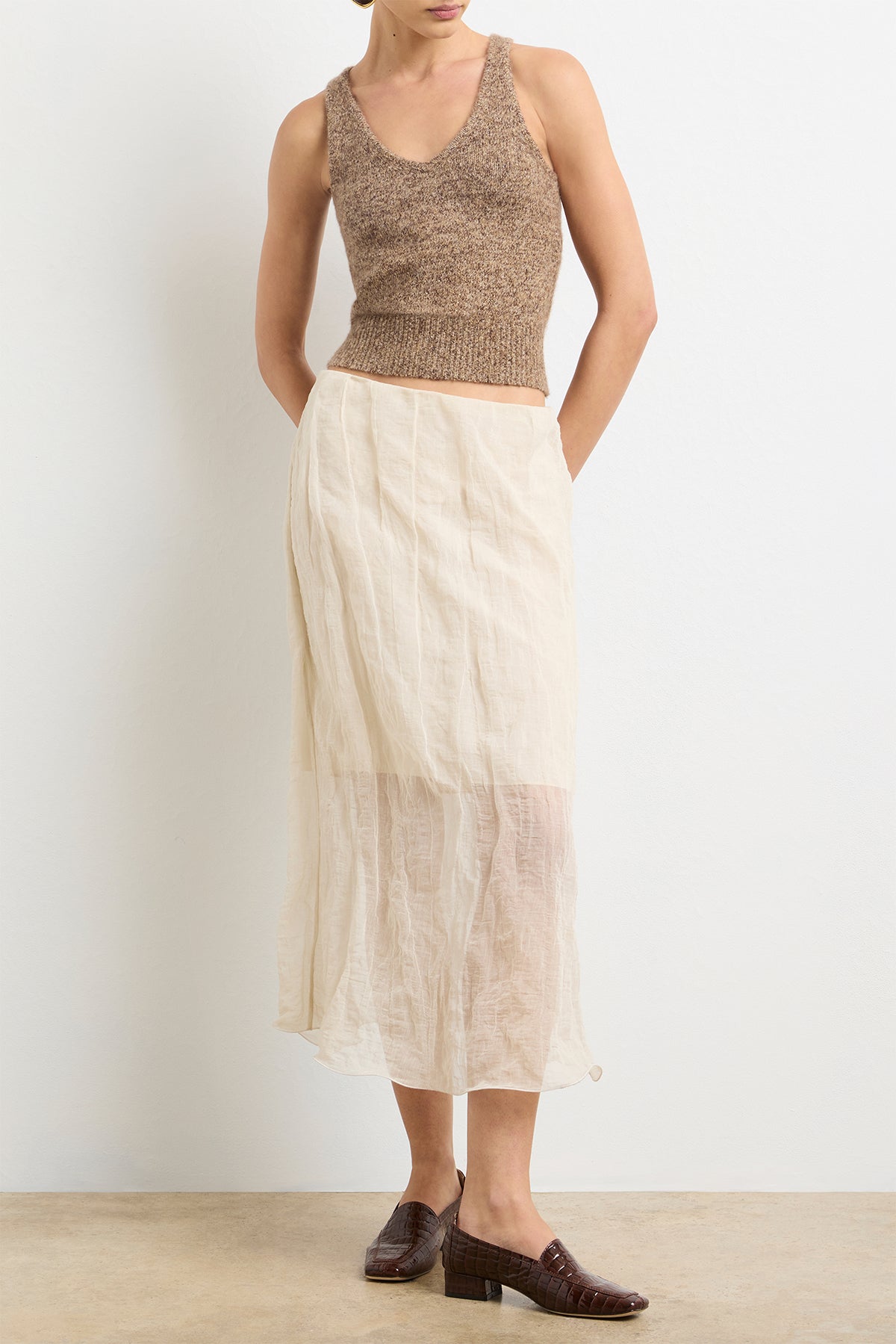 The Reese Knit Tank in Marled Brown Silk Cashmere