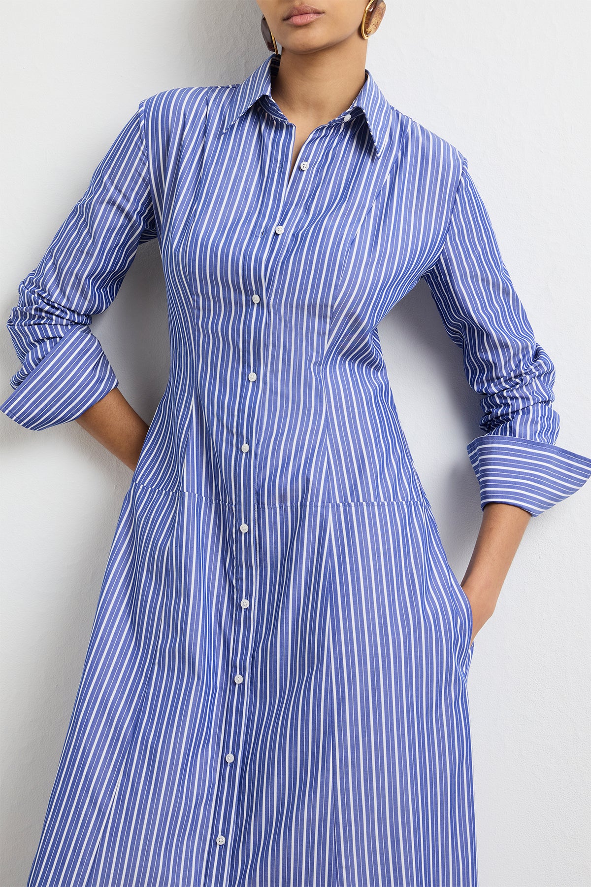 The Sammy Shirtdress in Navy Striped Cotton