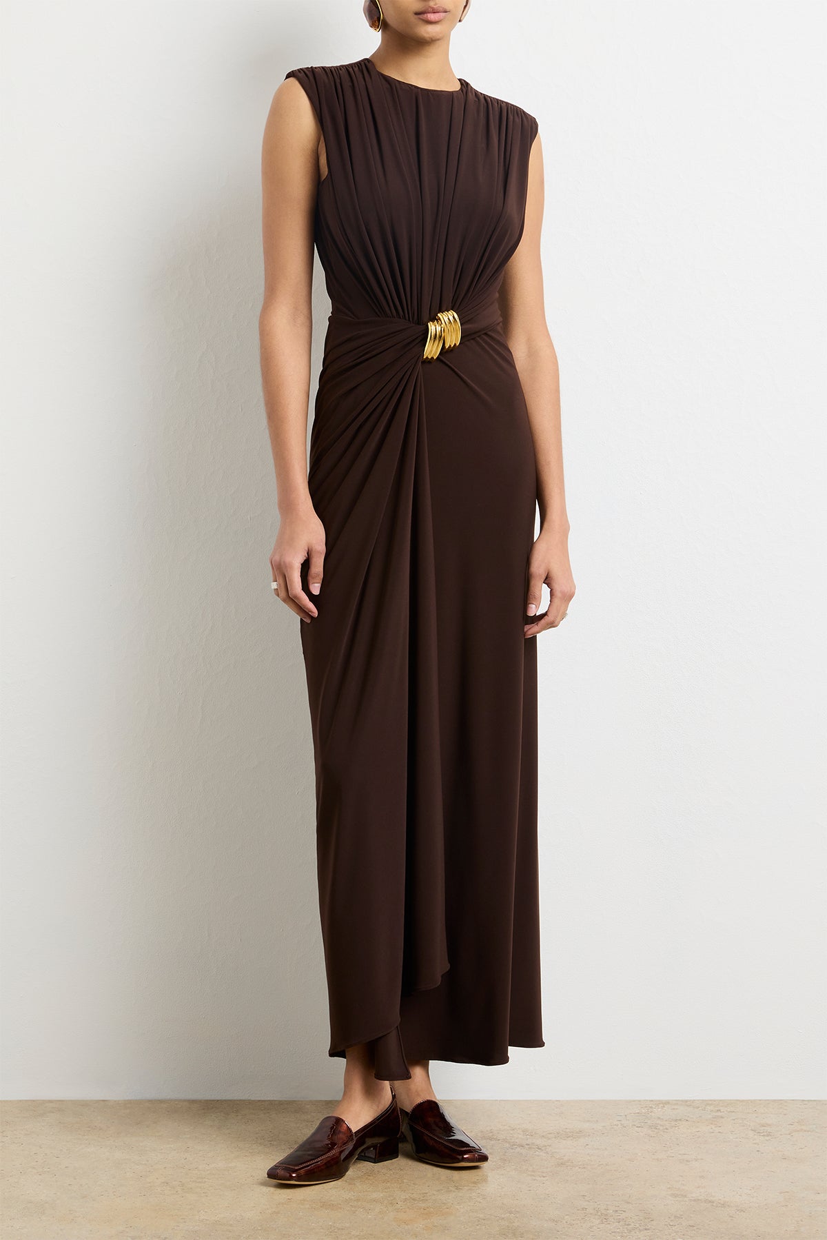 The Serena Draped Jersey Dress in Espresso