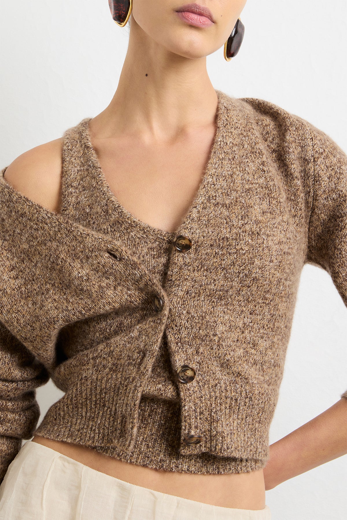 The Sloane Cardigan in Marled Brown Silk Cashmere