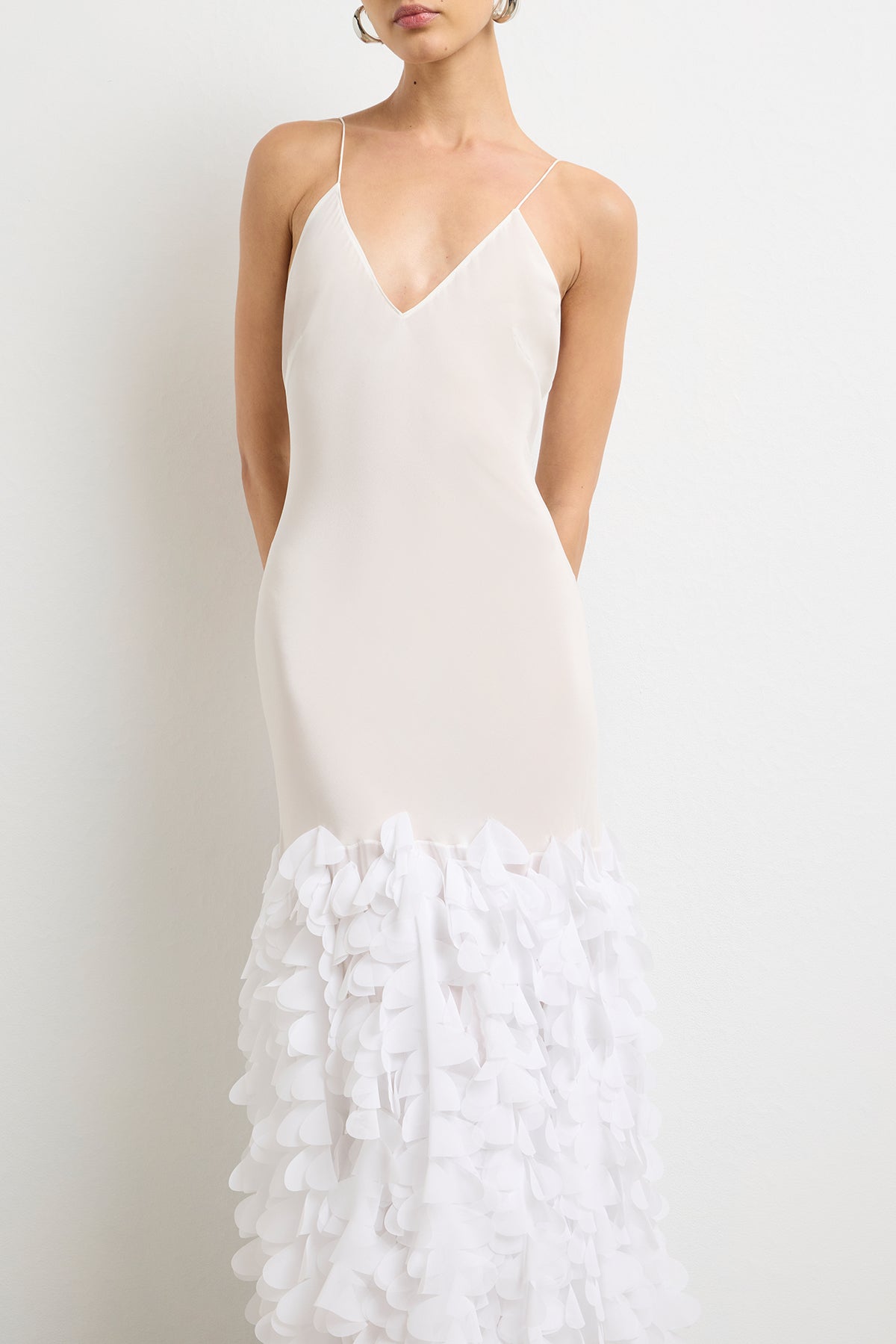The Jacqueline Embroidered Silk Slip Dress in White