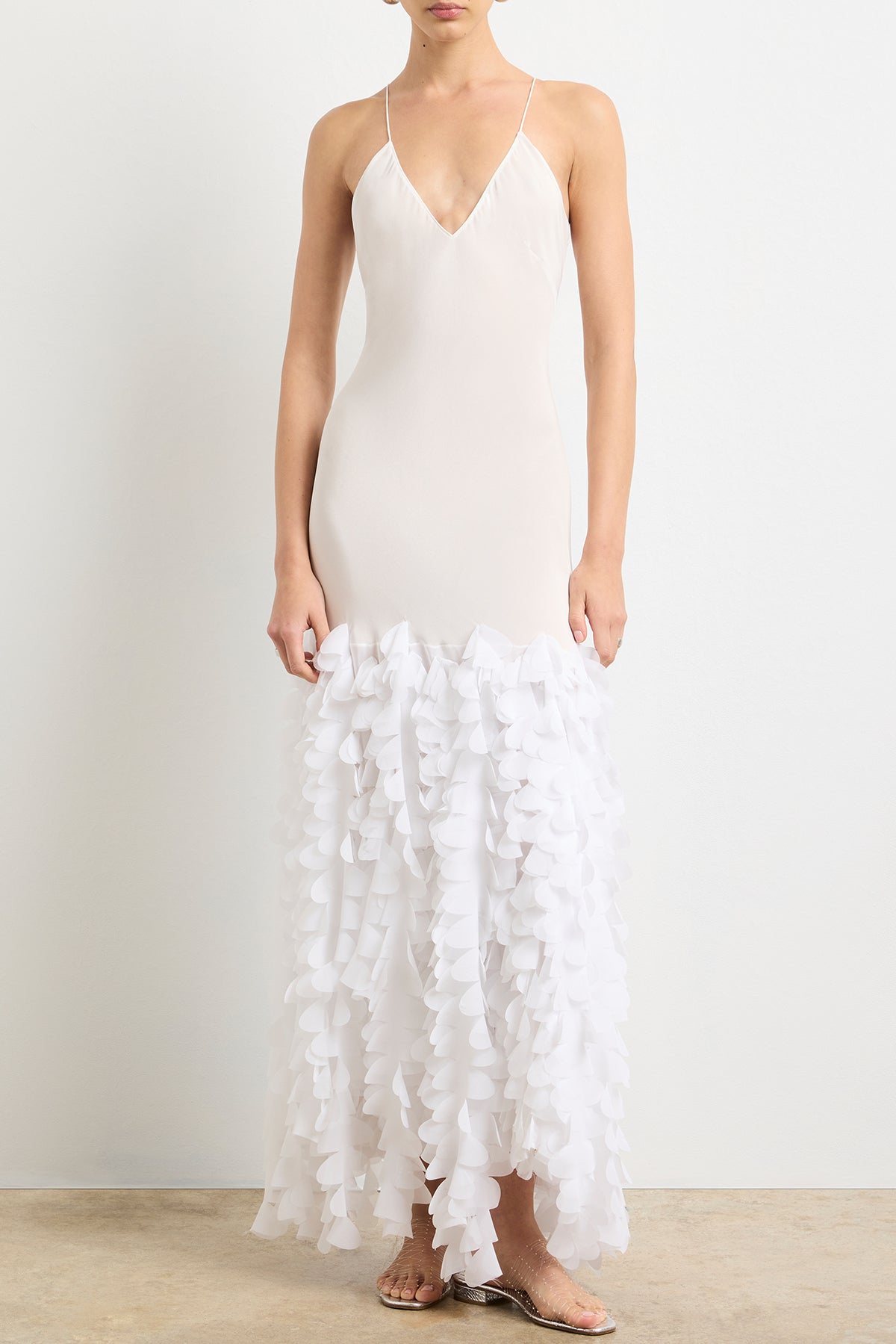 The Jacqueline Embroidered Silk Slip Dress in White
