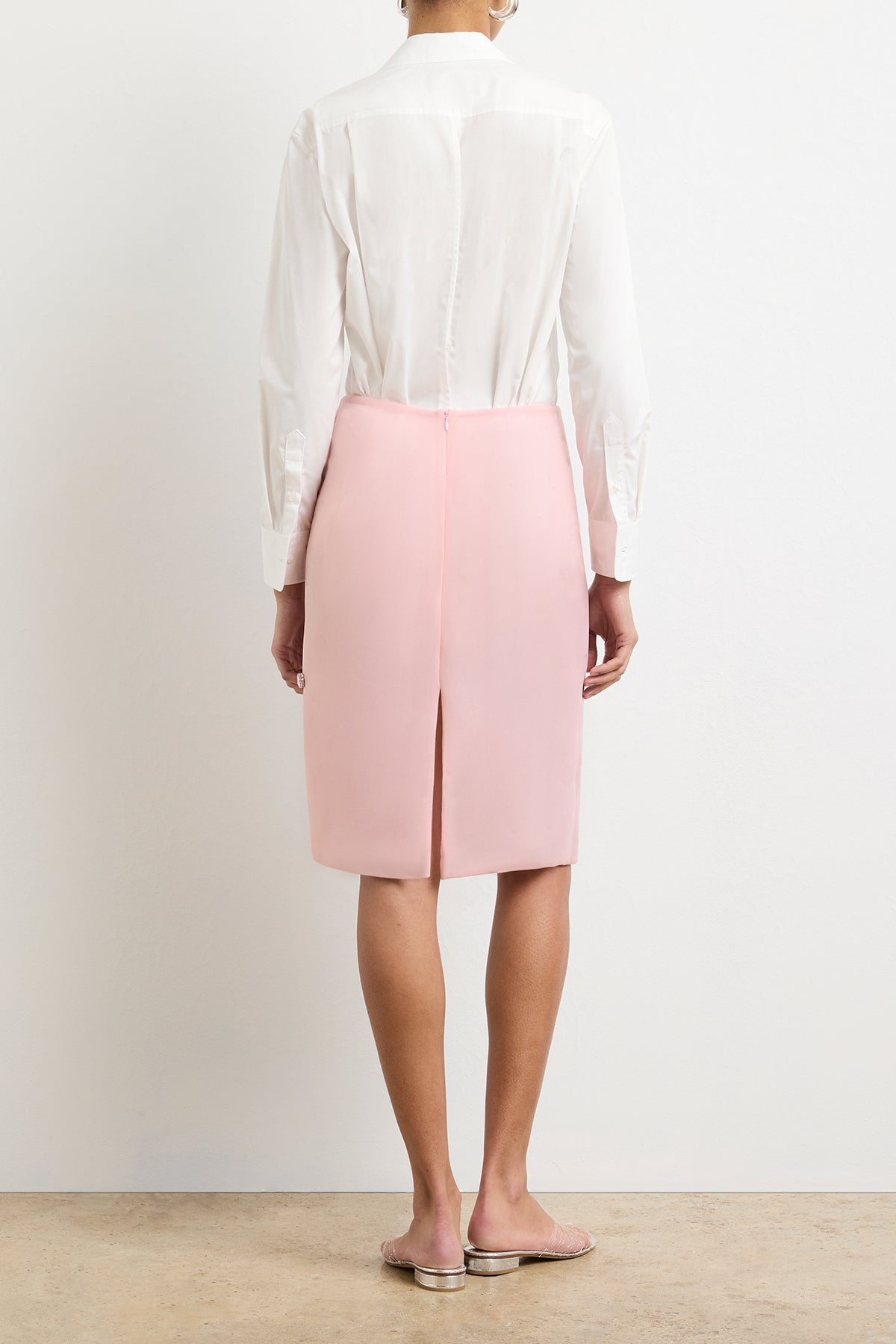 The Leanne Embroidered Pencil Skirt in Powder Pink