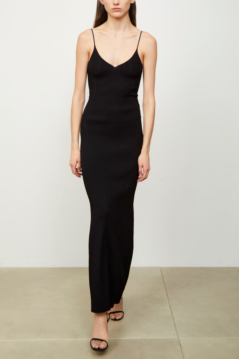 The Maeve Ankle Length Ribbed Knit Dress in Black