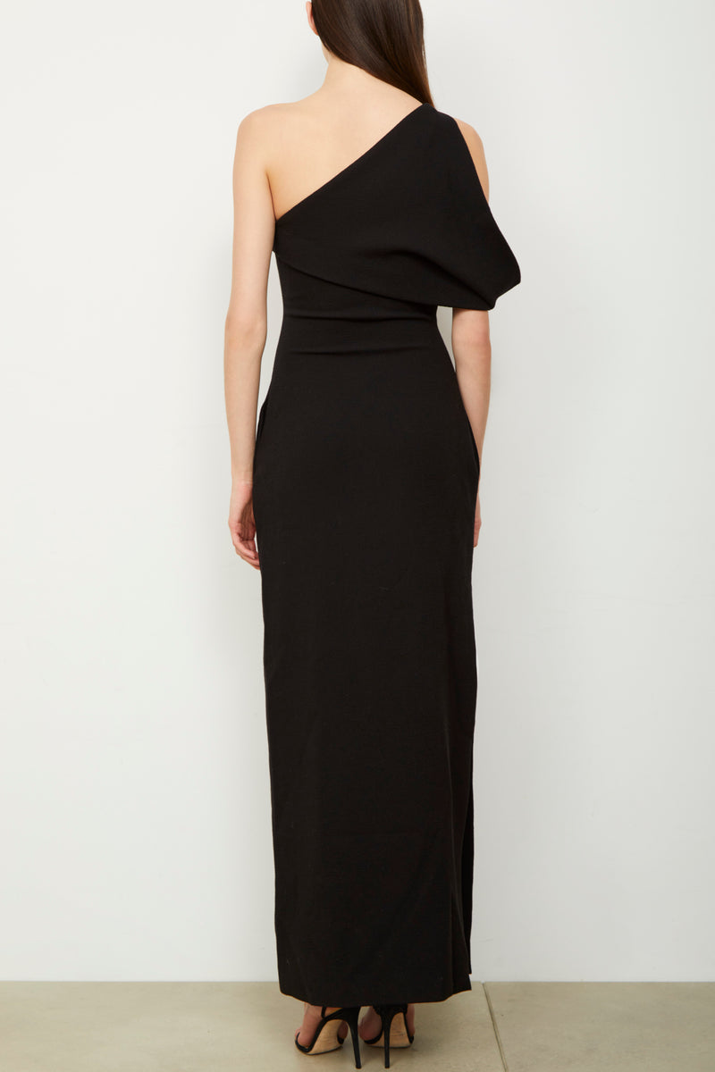 The Romee Draped One Shoulder Gown in Black