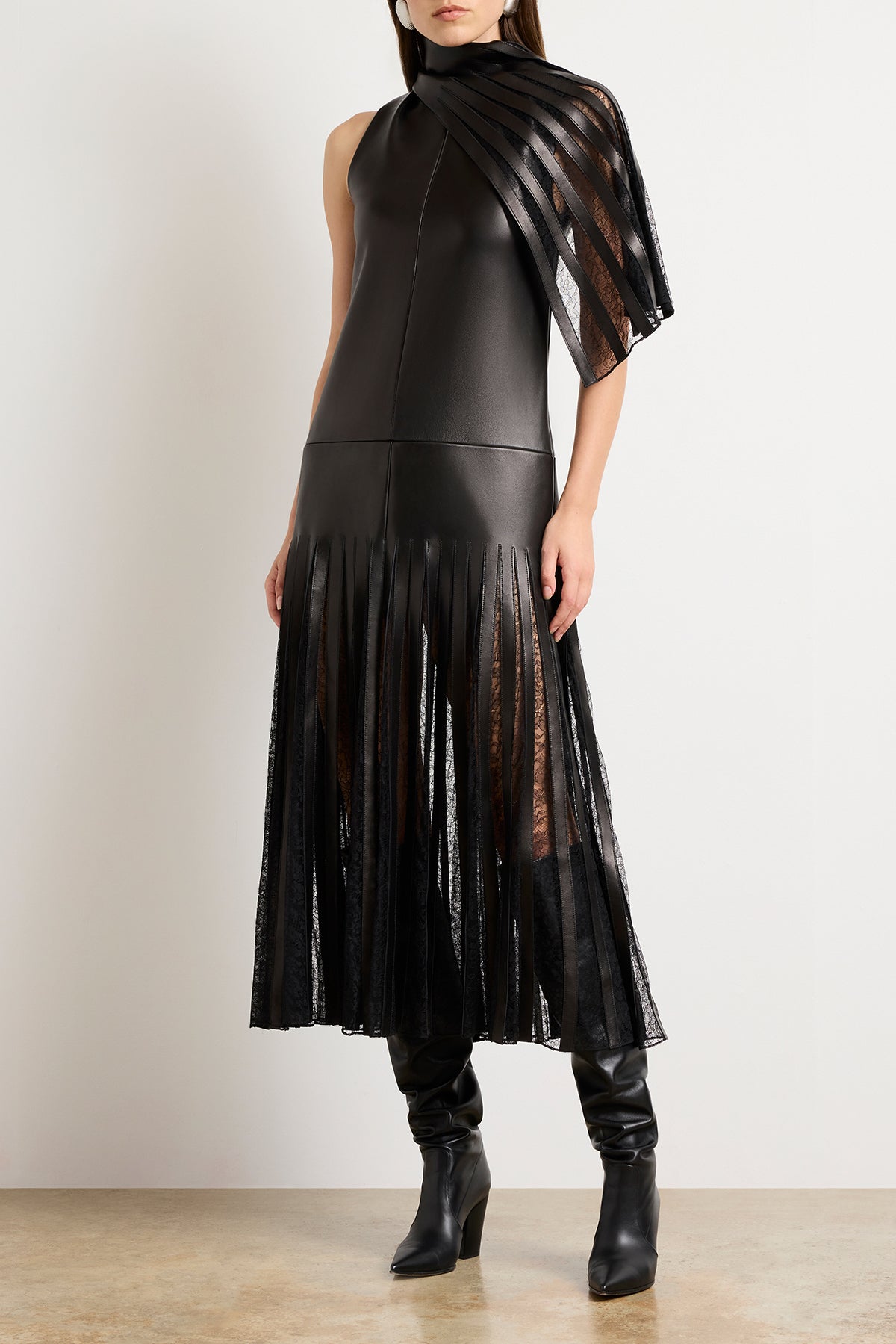 The Blythe Leather Embroidered Dress in Black