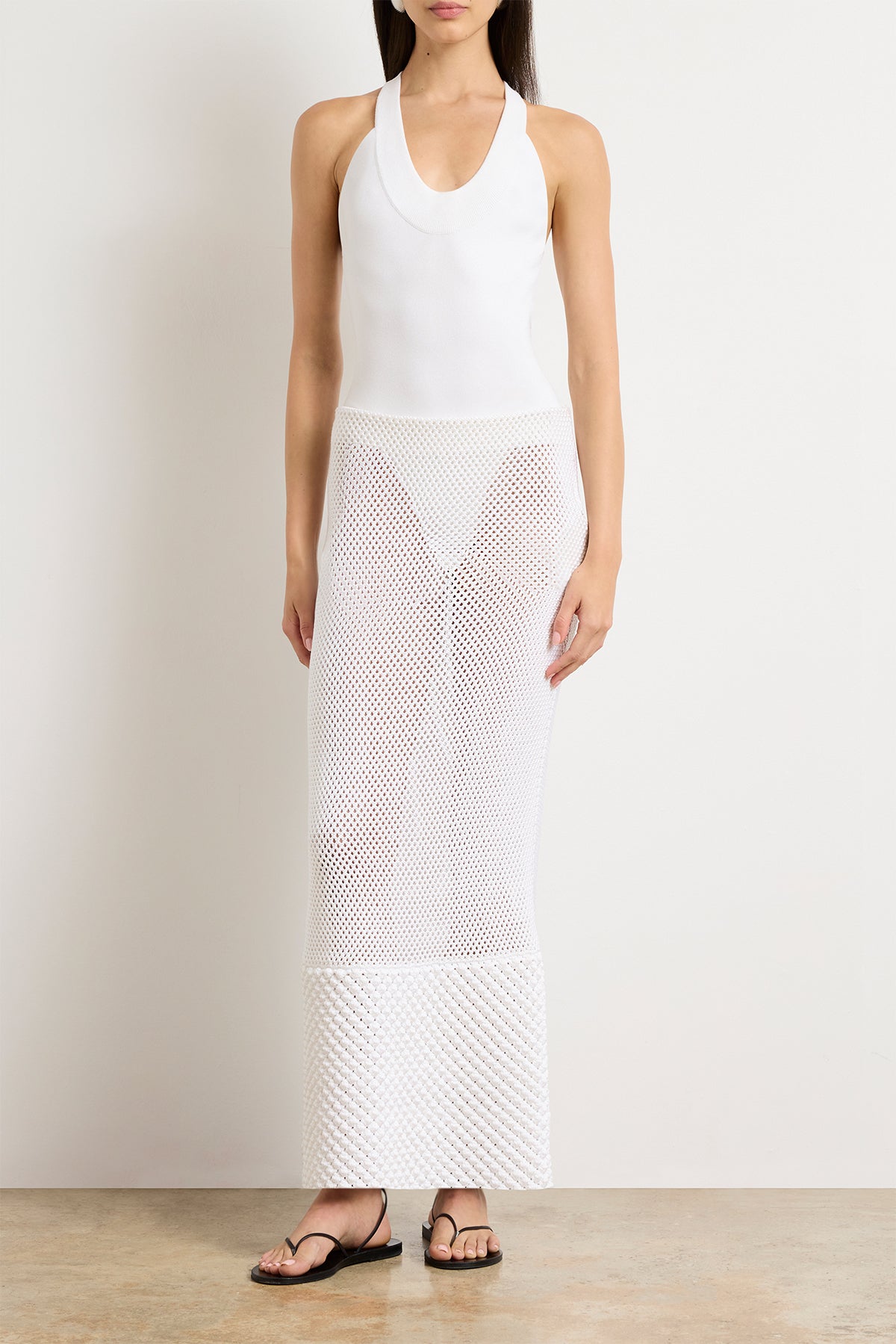 The Iris Crochet Knit Skirt in Optic White