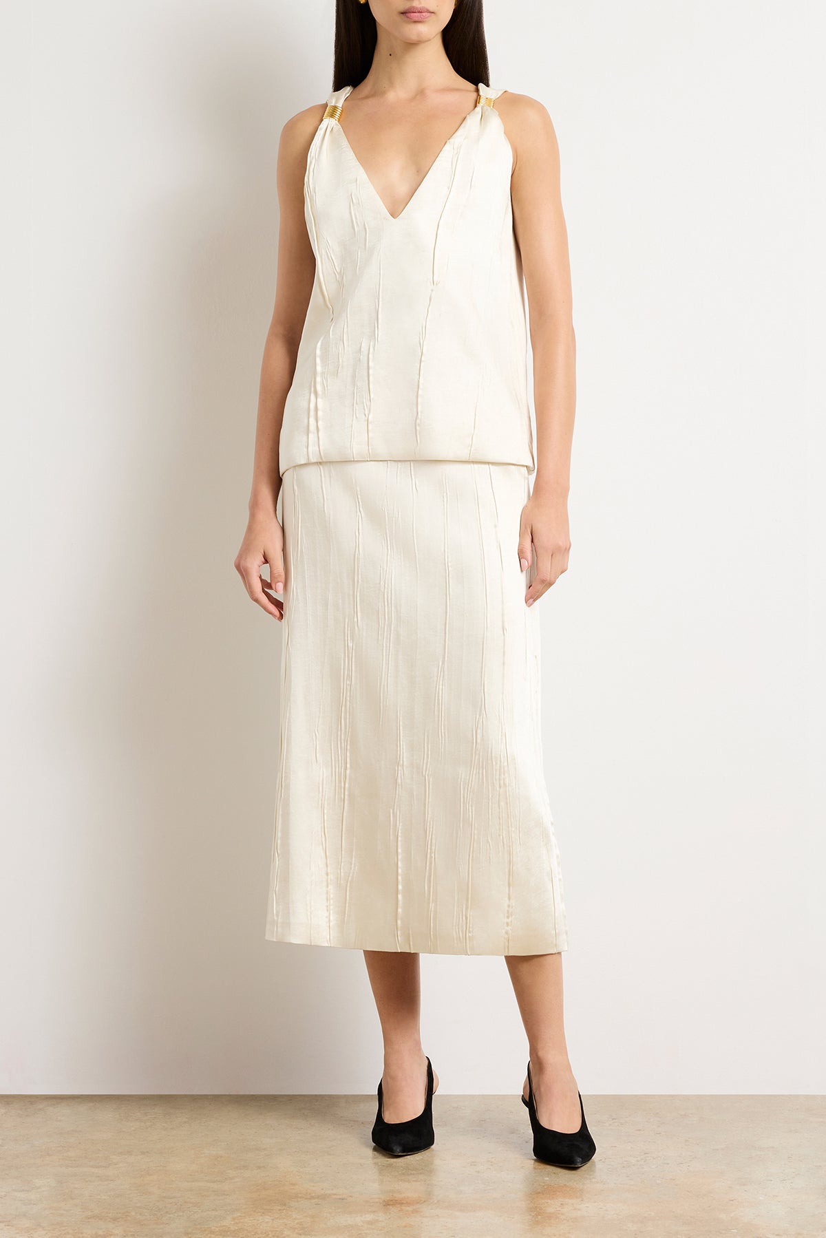 The Drew Deep V Tank in Ivory