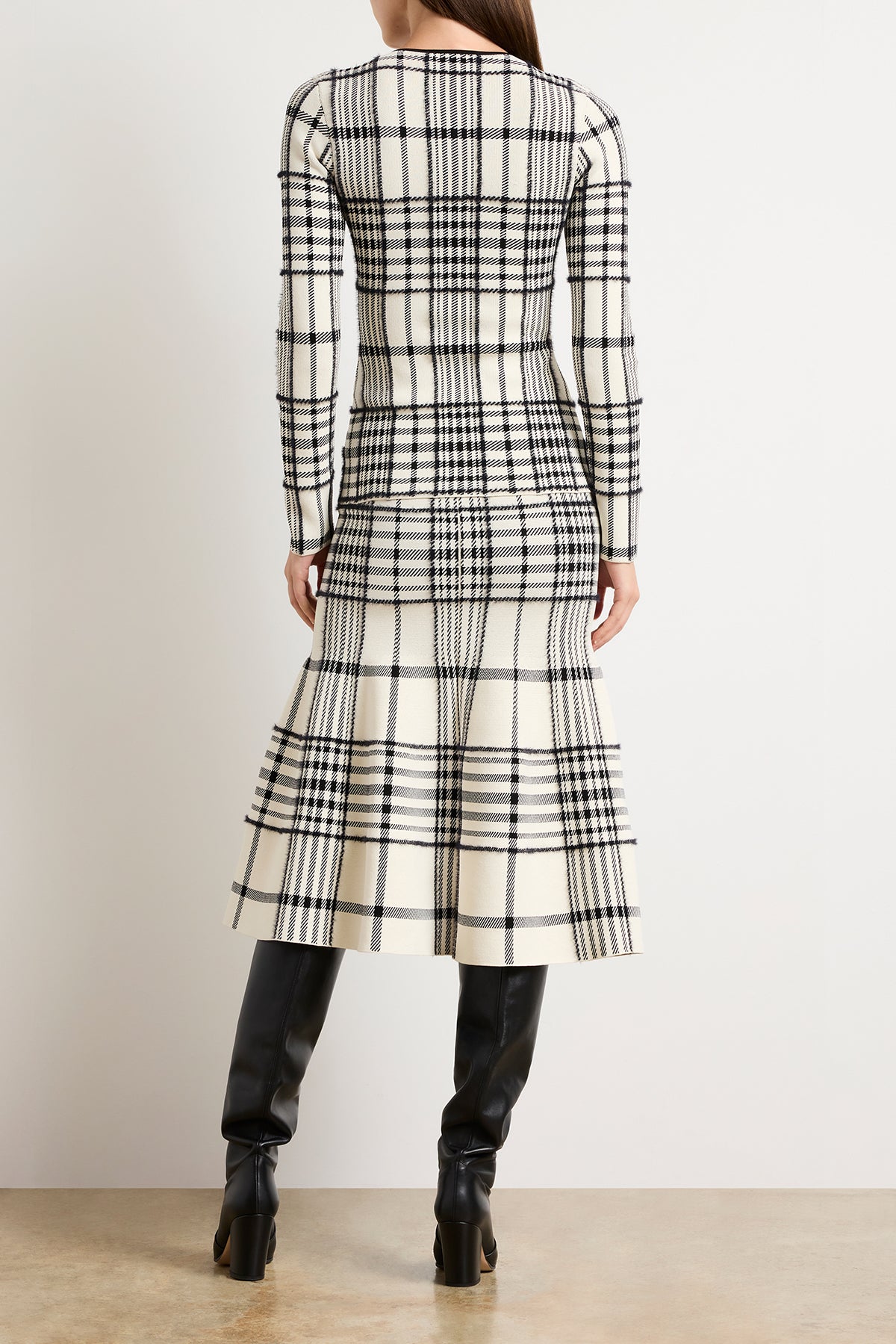 The Greer Zip Front Plaid Jacquard Knit Cardigan in Ivory Plaid