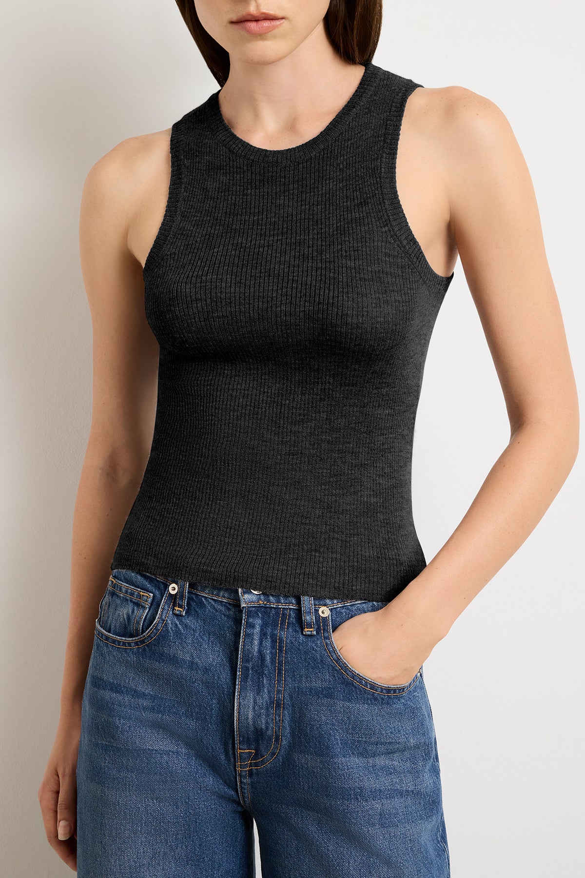 The Jett Cashmere Ribbed Tank in Black