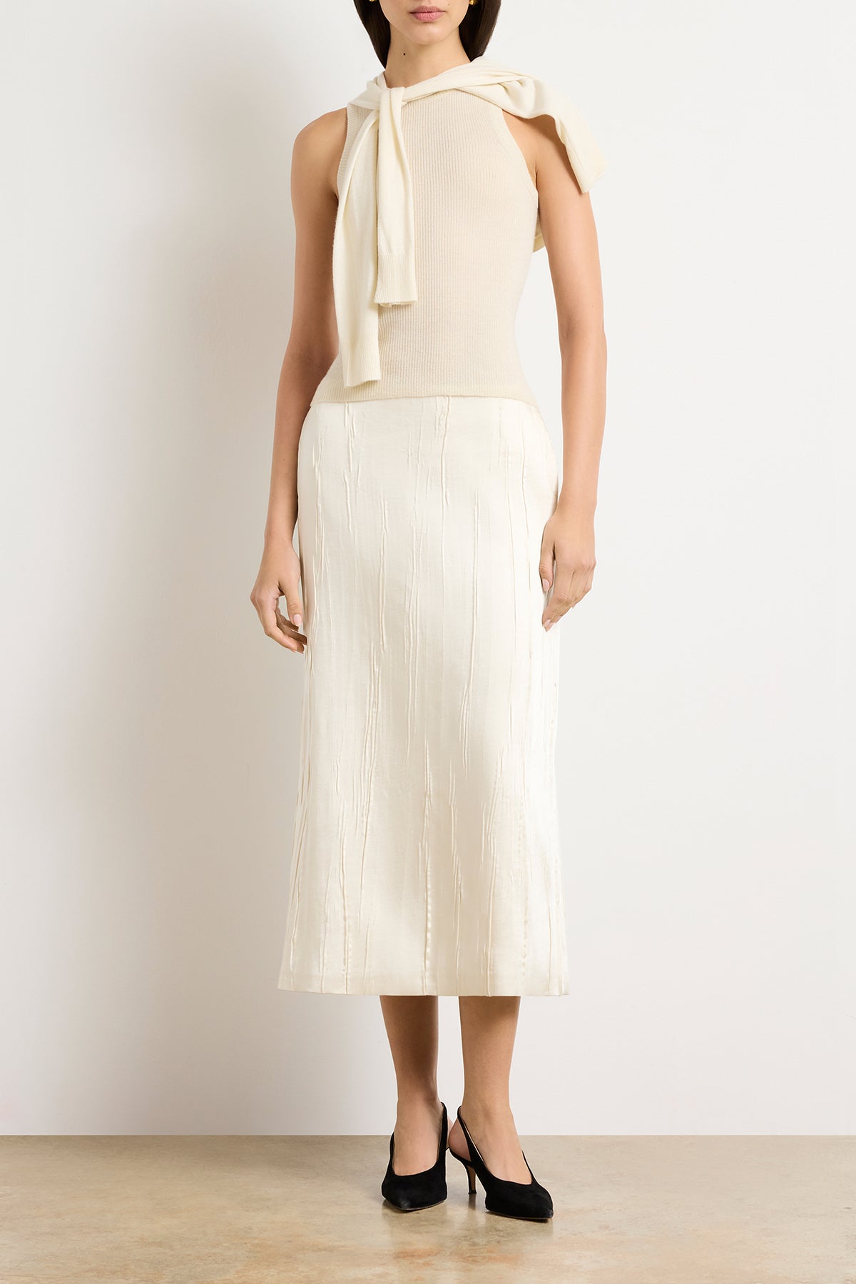 The Tierney Satin Straight Skirt in Ivory