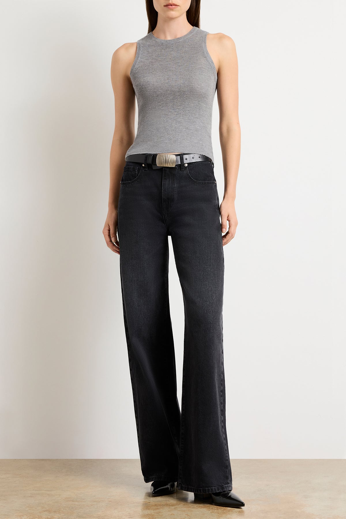 The Jett Cashmere Ribbed Tank in Heather Grey