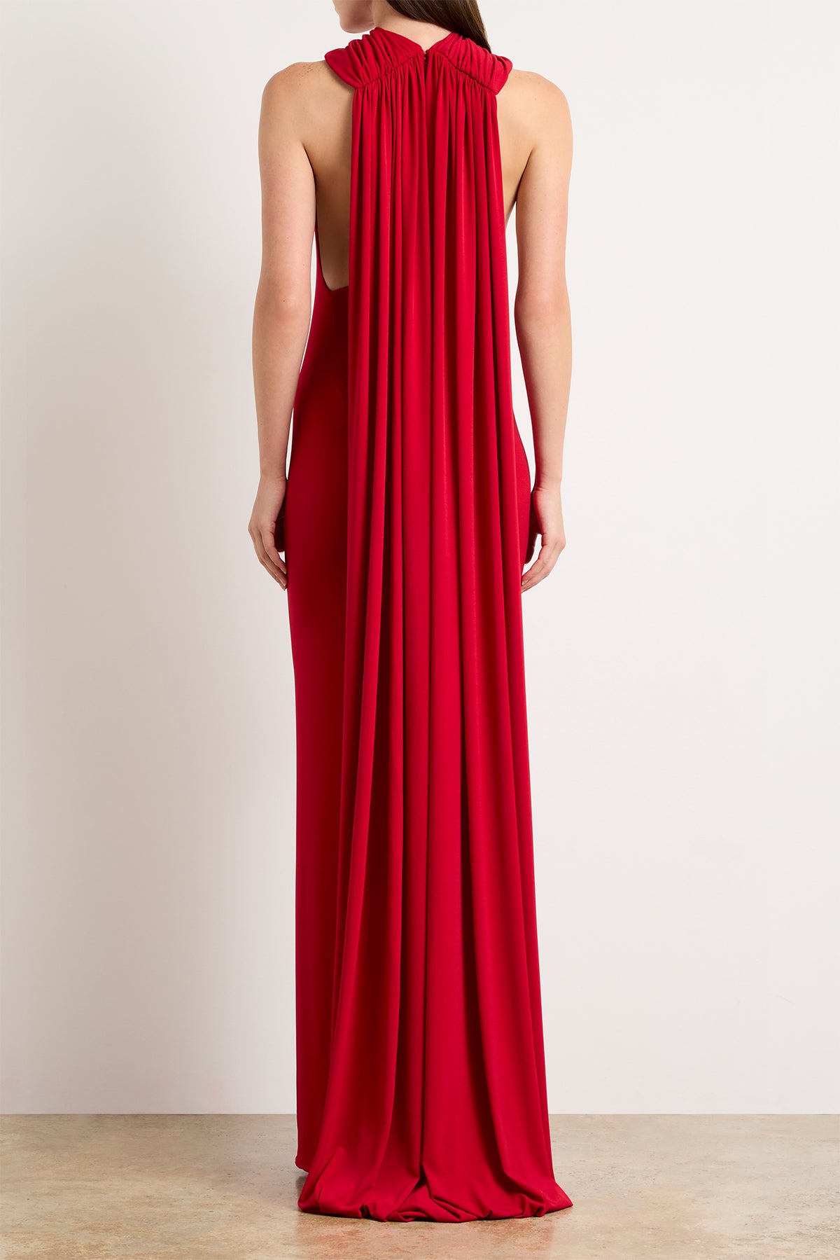 The Presley Mantle Gown in Red Jersey
