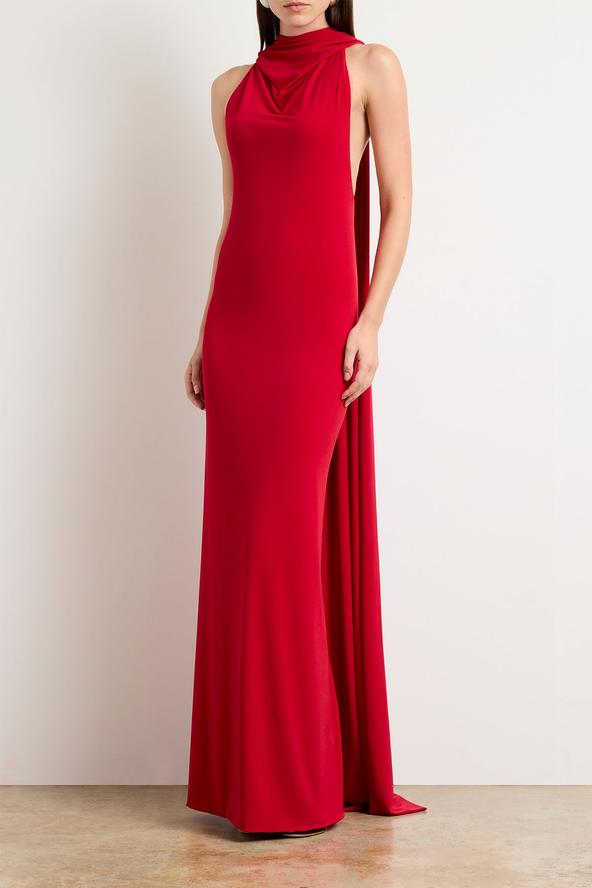 The Presley Mantle Gown in Red Jersey
