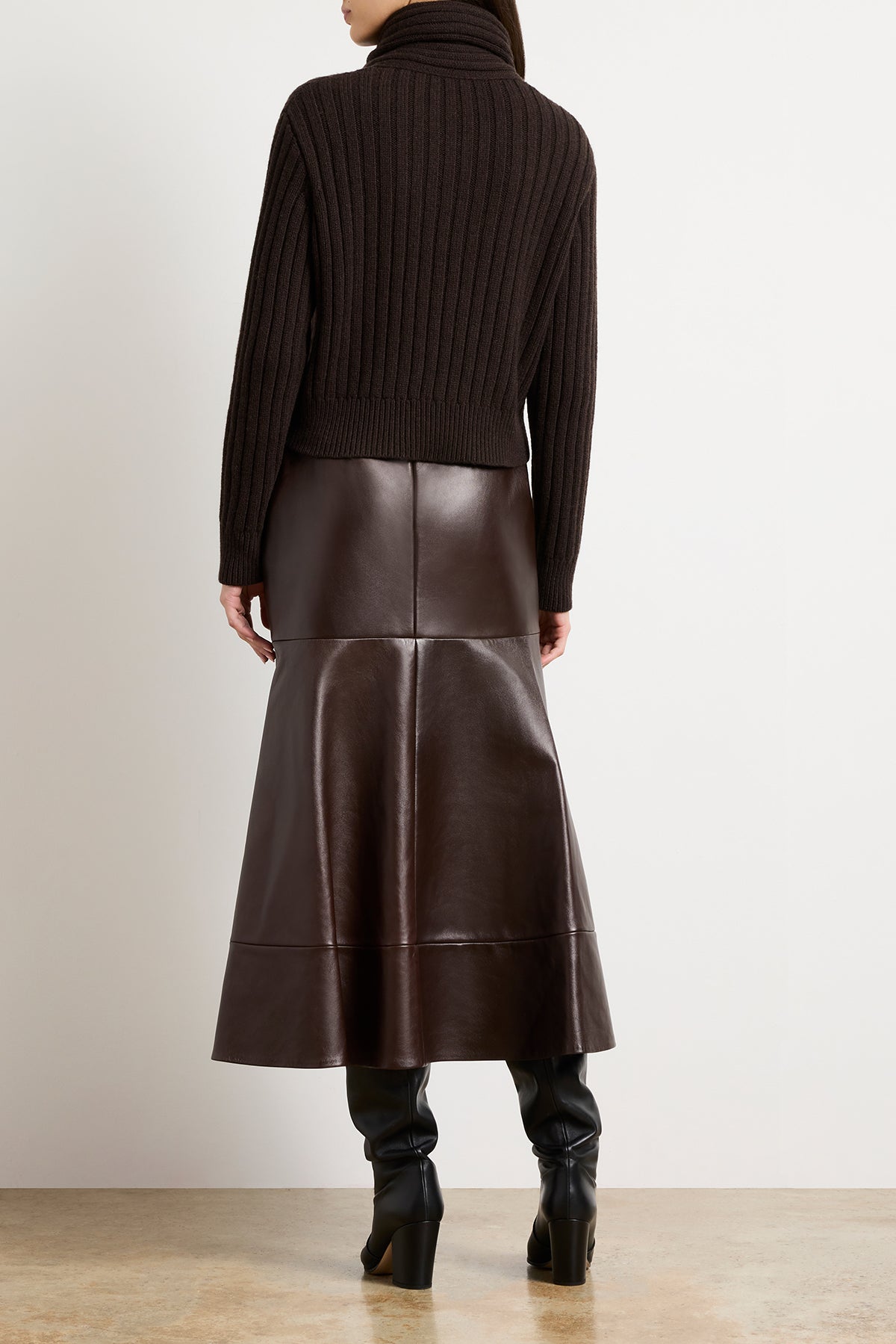 The Ryan Ribbed Scarf Sweater in Chocolate Brown