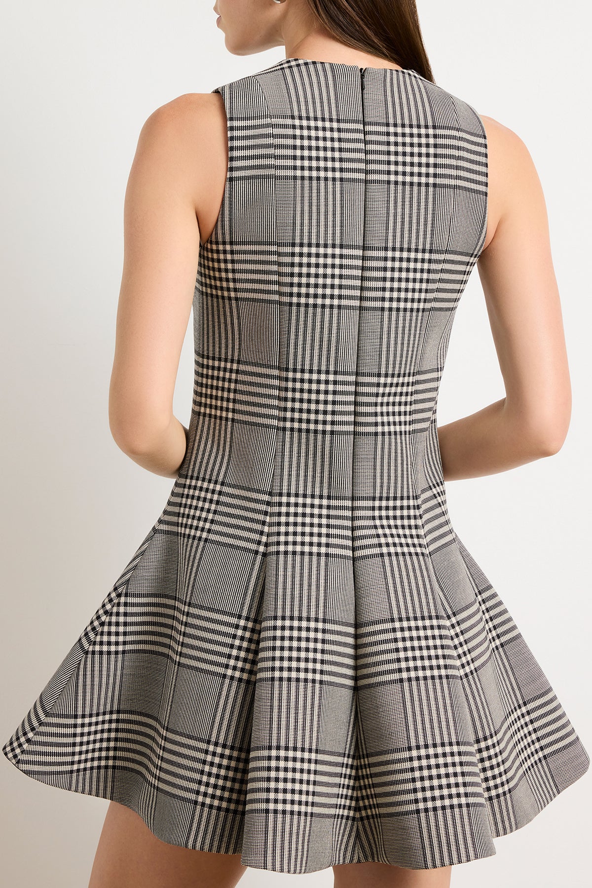 The Sophie Crew Neck Fitted Mini Dress in Prince of Wales Plaid