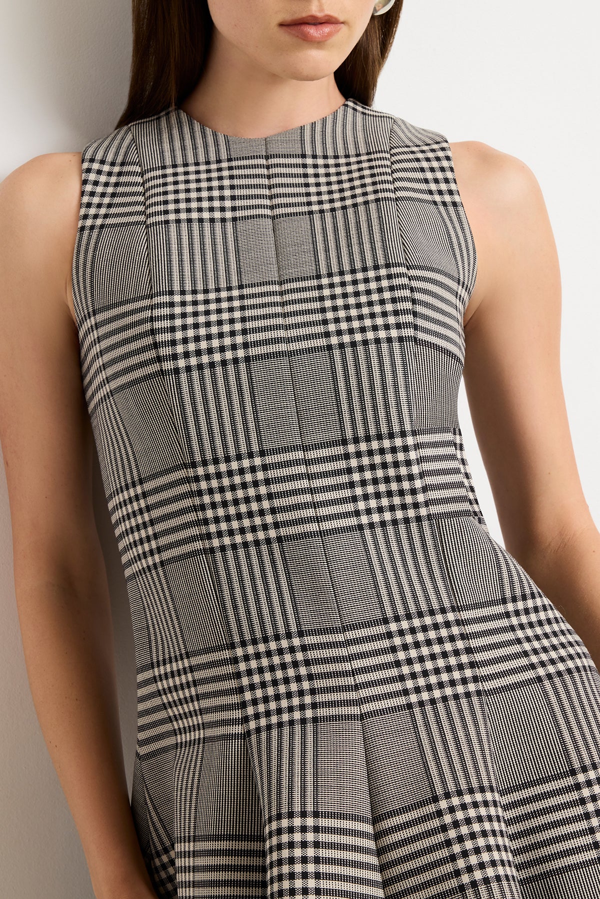 The Sophie Crew Neck Fitted Mini Dress in Prince of Wales Plaid