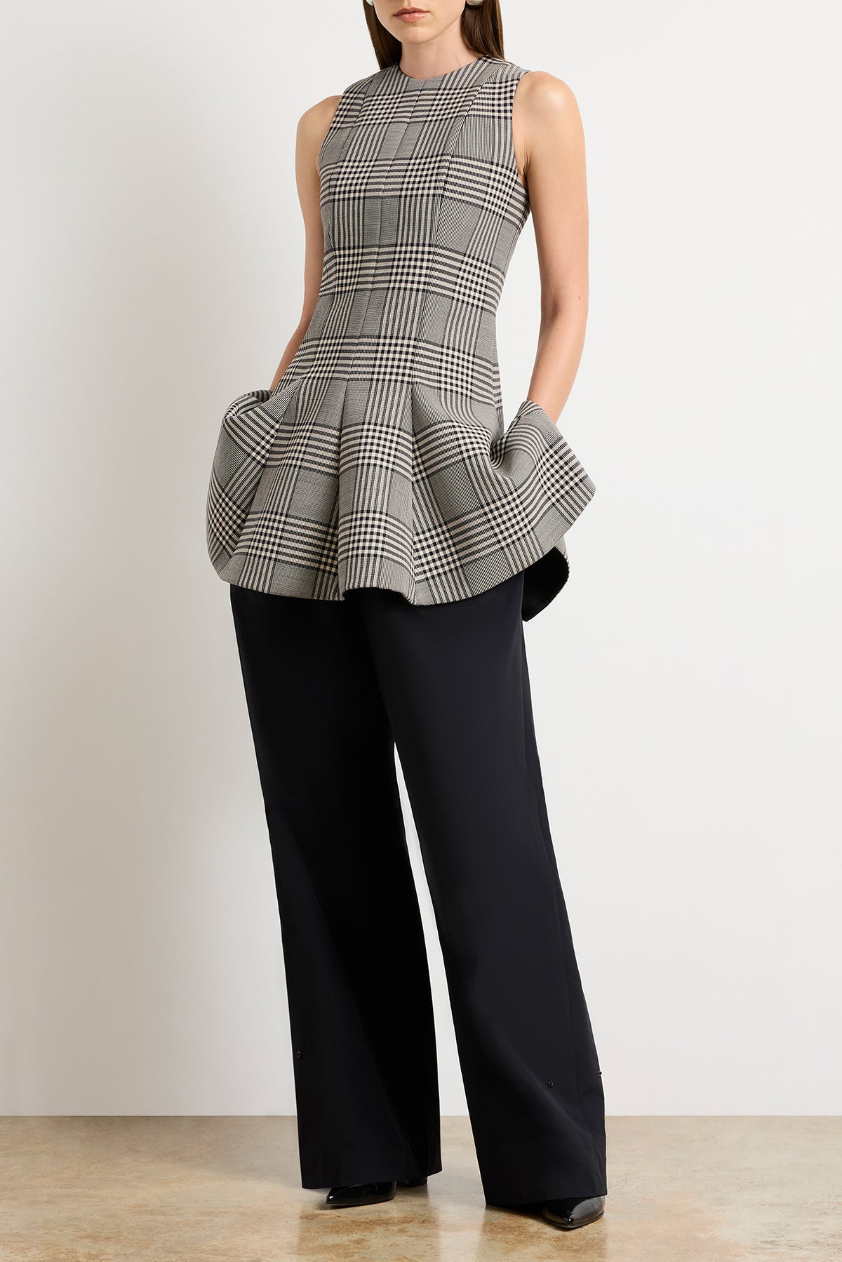 The Sophie Crew Neck Fitted Mini Dress in Prince of Wales Plaid