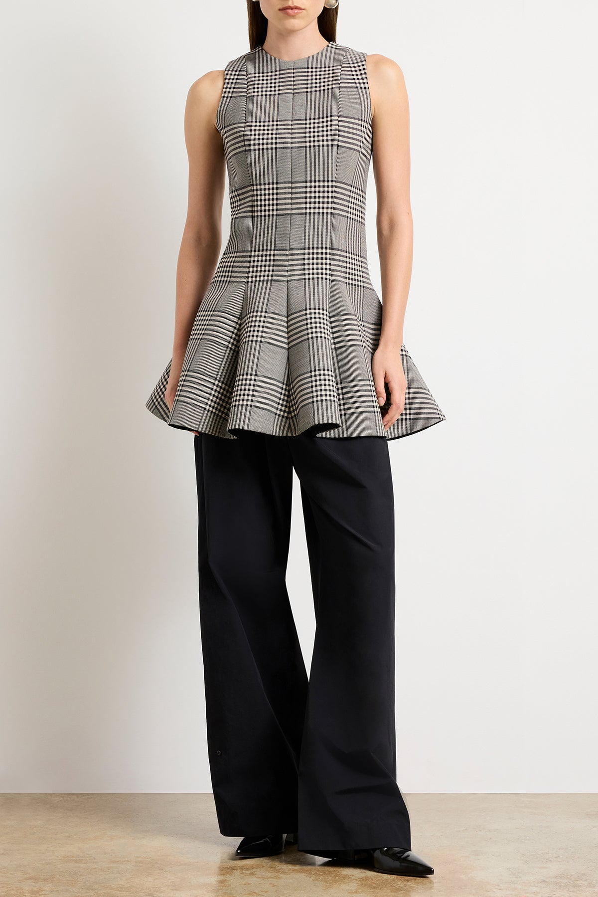 The Sophie Crew Neck Fitted Mini Dress in Prince of Wales Plaid