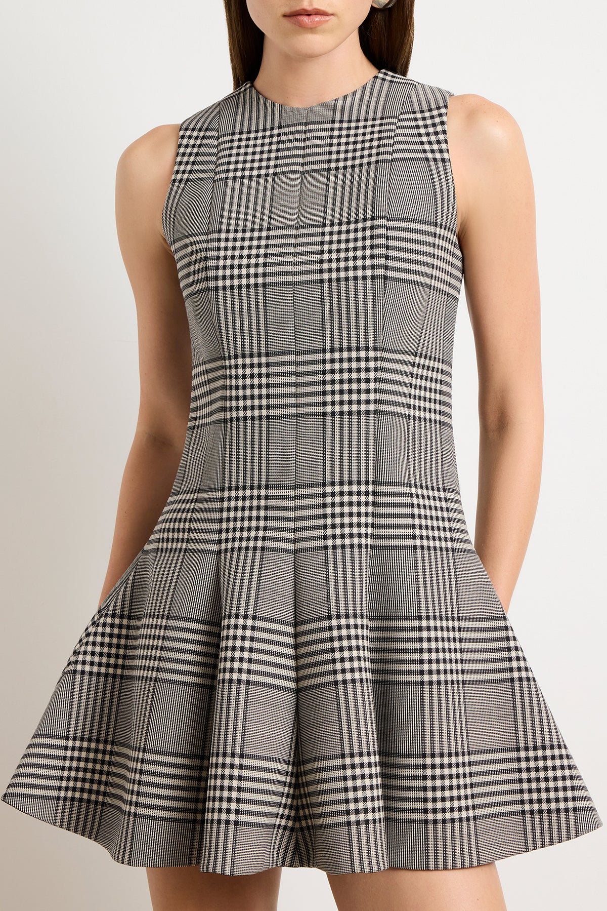 The Sophie Crew Neck Fitted Mini Dress in Prince of Wales Plaid