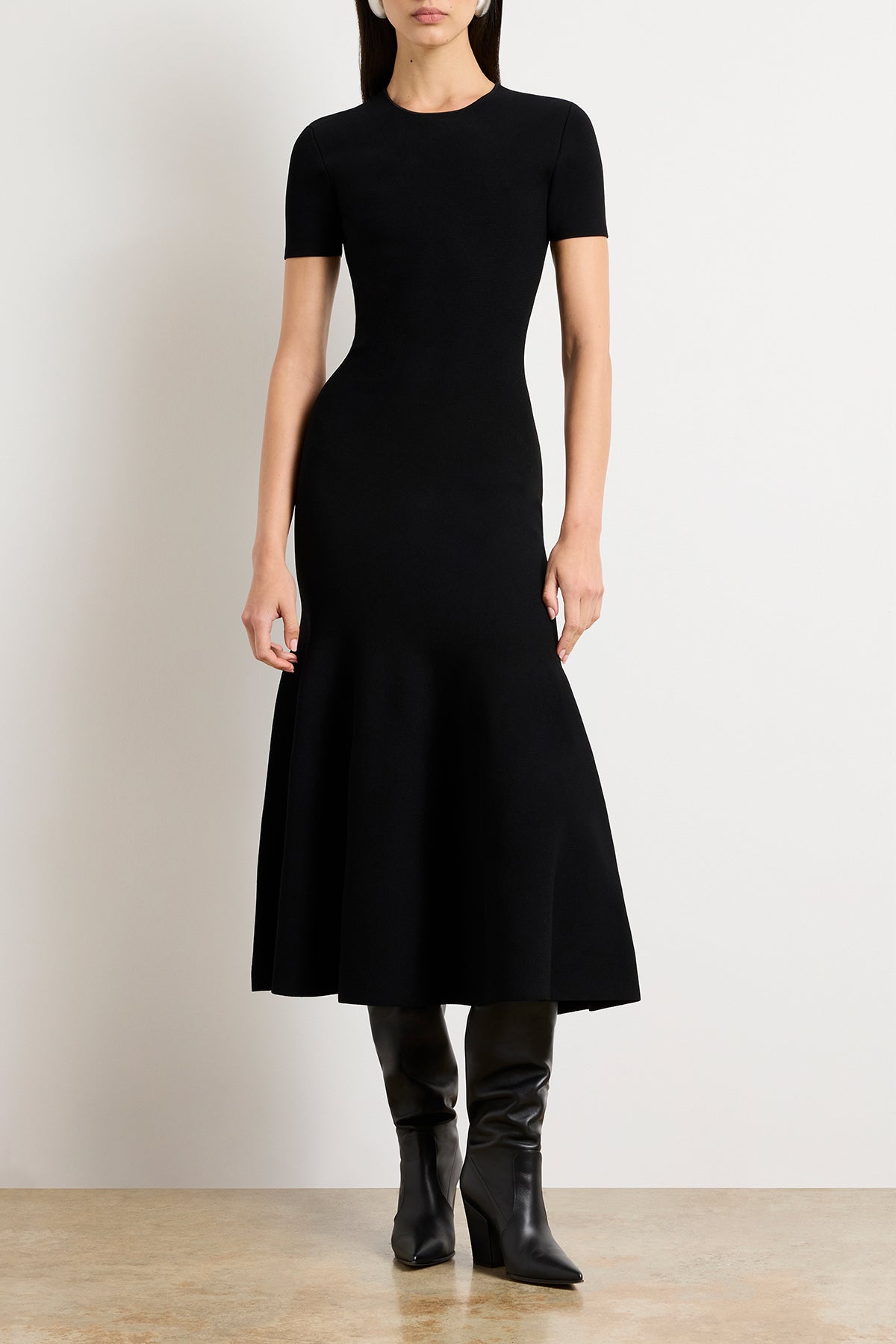 The Willa Knit Dress with Trumpet Skirt in Black