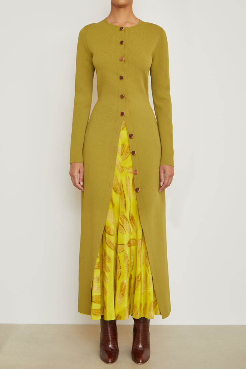 The Emm Crew Neck Long Sleeve Cardigan Dress in Green