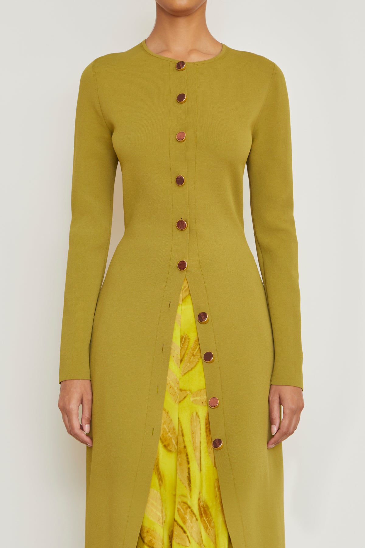 The Emm Crew Neck Long Sleeve Cardigan Dress in Green