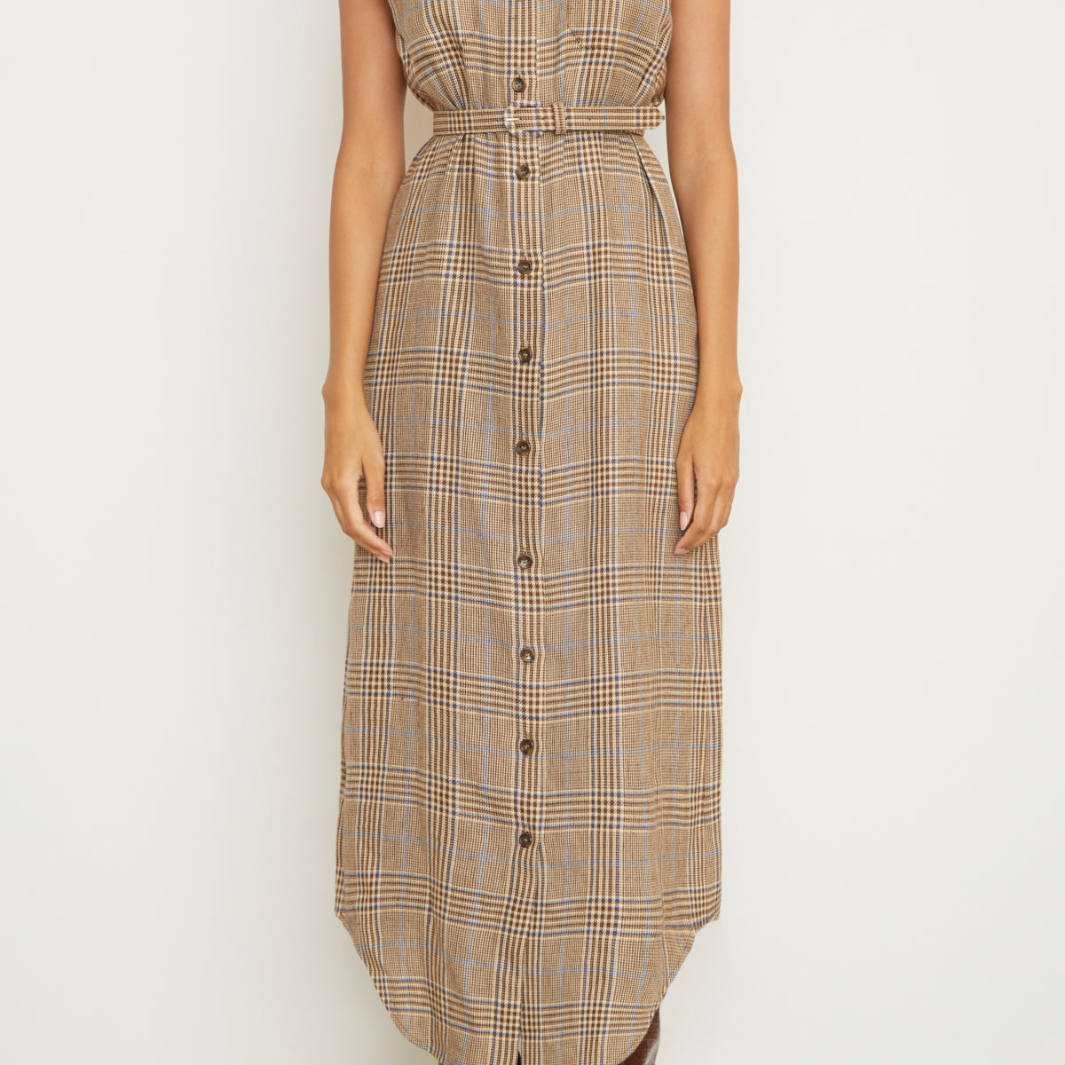 The Lilian Sleeveless Shirtdress in Brown Plaid