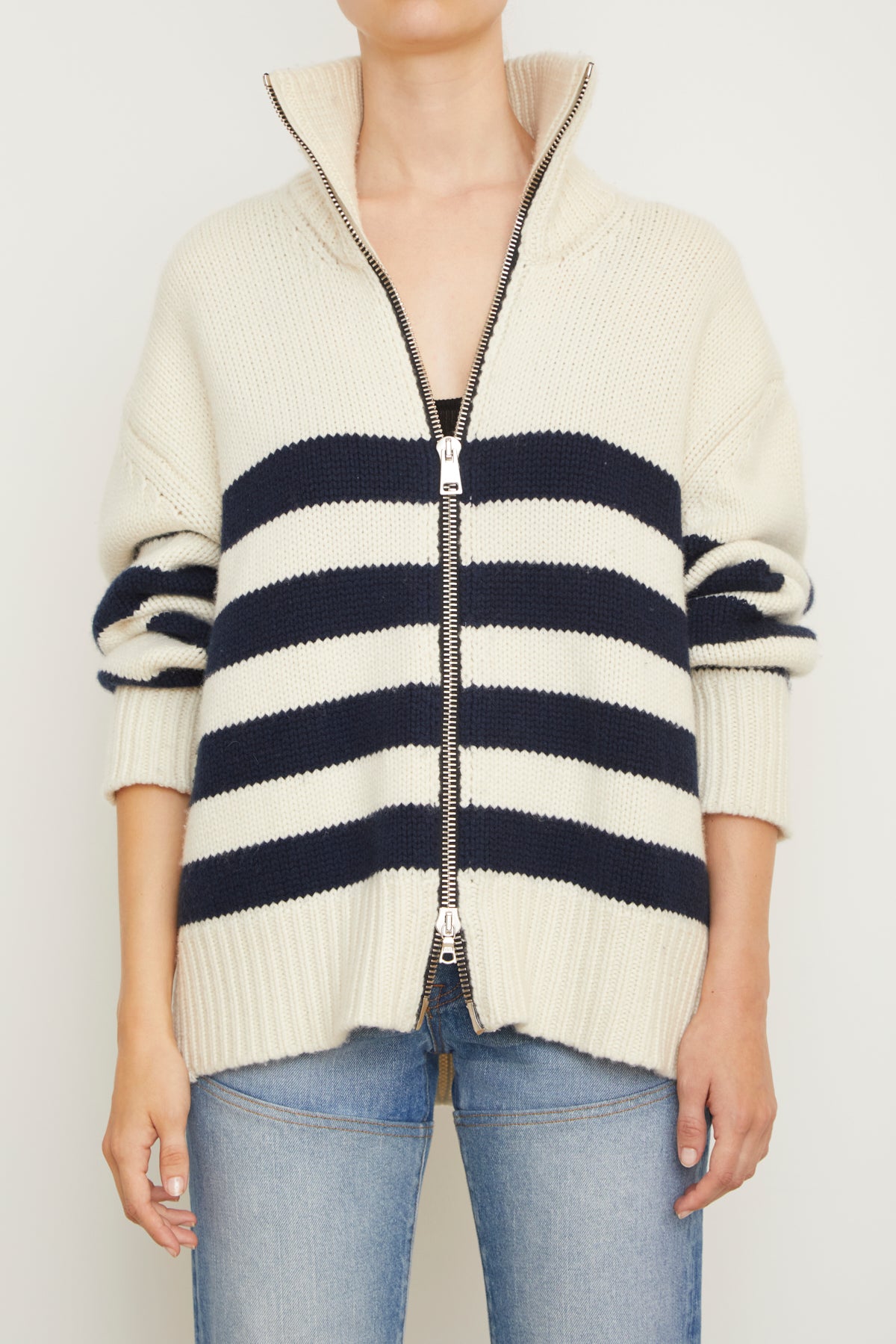 The Morgan Striped Cardigan in Navy and White