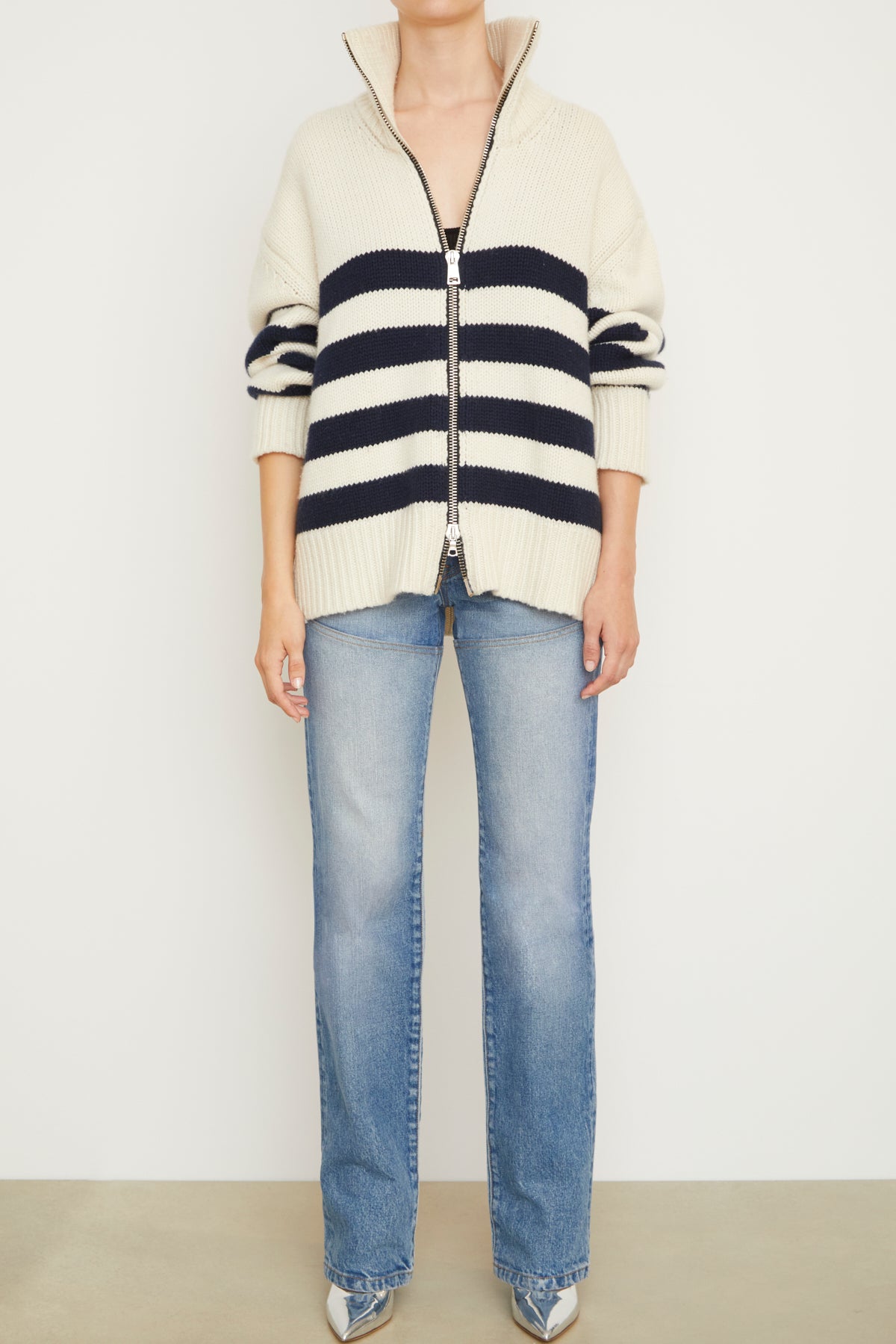 The Morgan Striped Cardigan in Navy and White