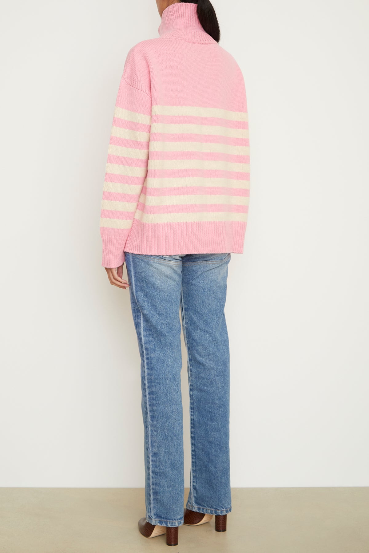 The Ellen Sweater in Pink and Oatmeal Stripe