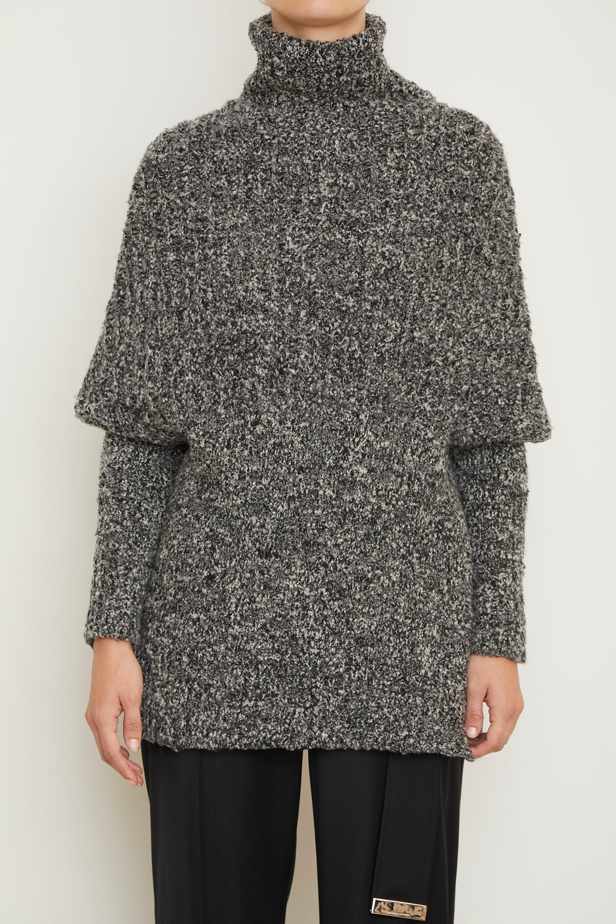 The Matea Cape Long Sleeve Turtleneck Sweater in Pepper