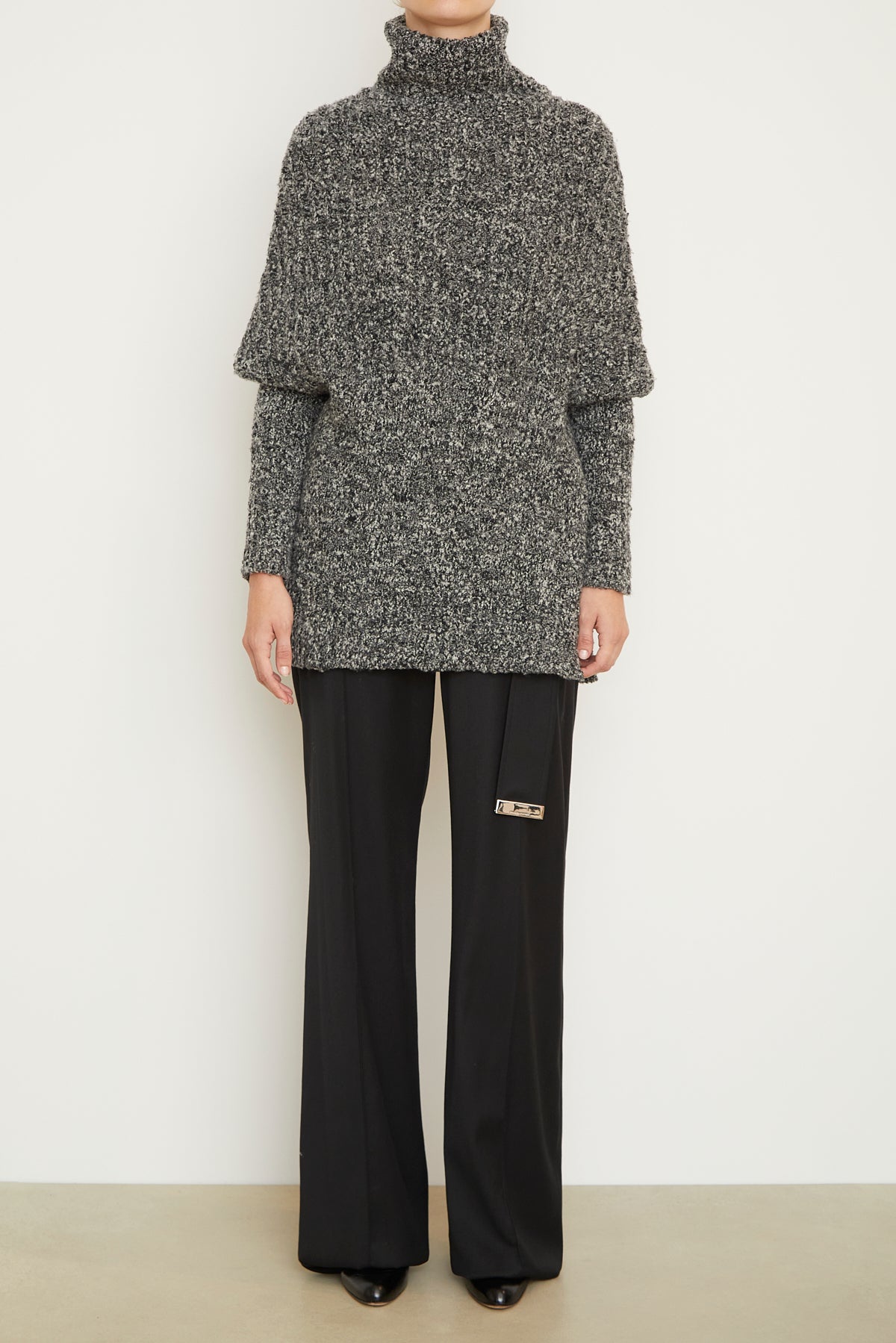 The Matea Cape Long Sleeve Turtleneck Sweater in Pepper