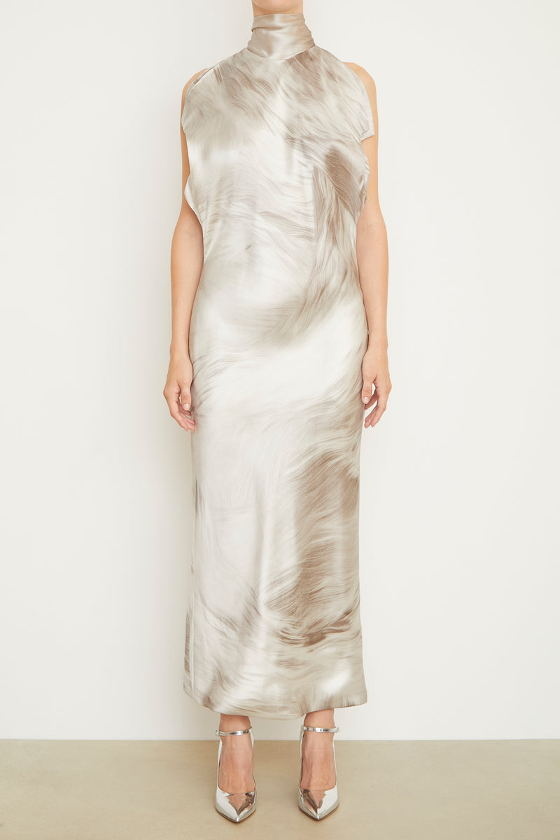 The Evie Sleeveless Midi Shift Dress in Striations
