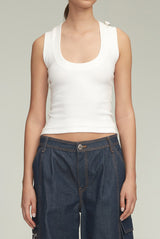 The Anne Scoop Neck Ribbed Tank in White
