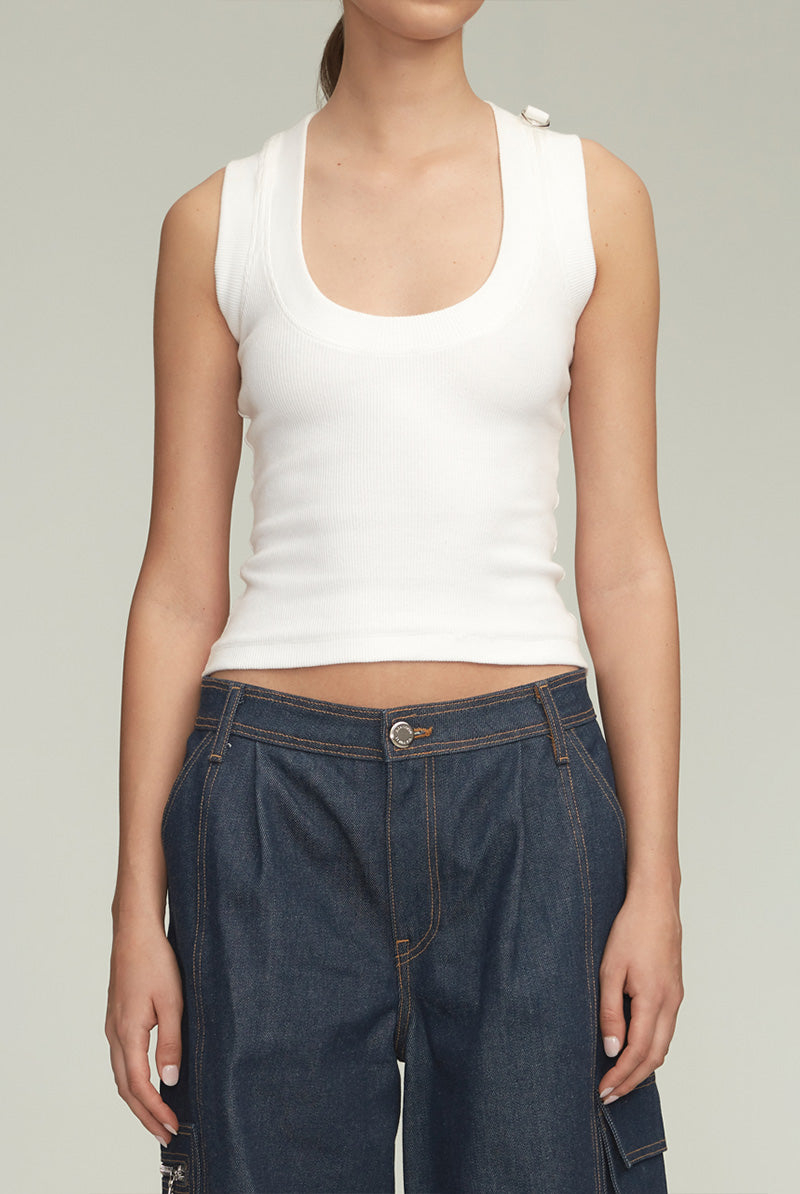 The Anne Scoop Neck Ribbed Tank in White