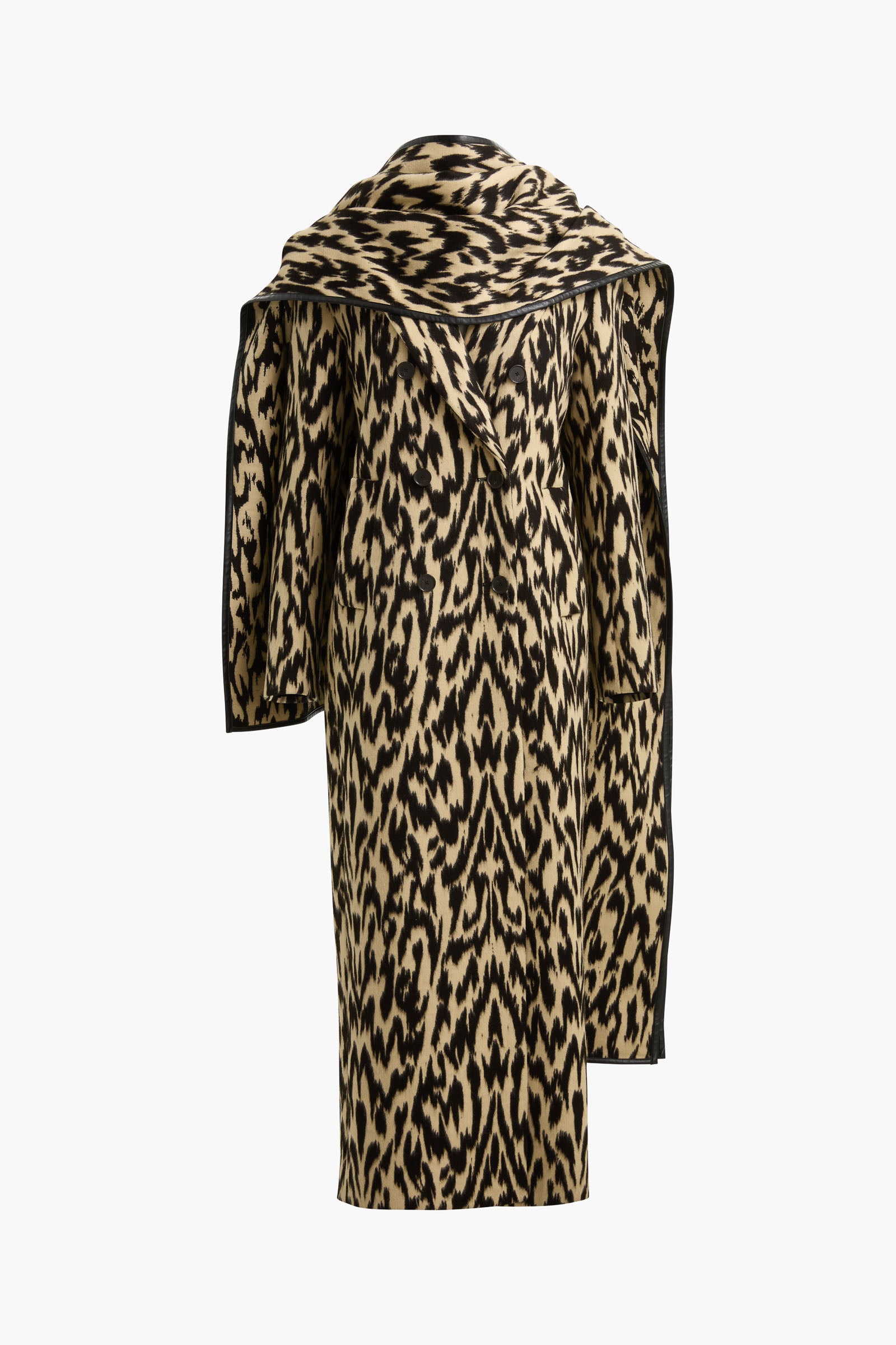 Demi Double Breasted Coat Scarf Abstract Leopard