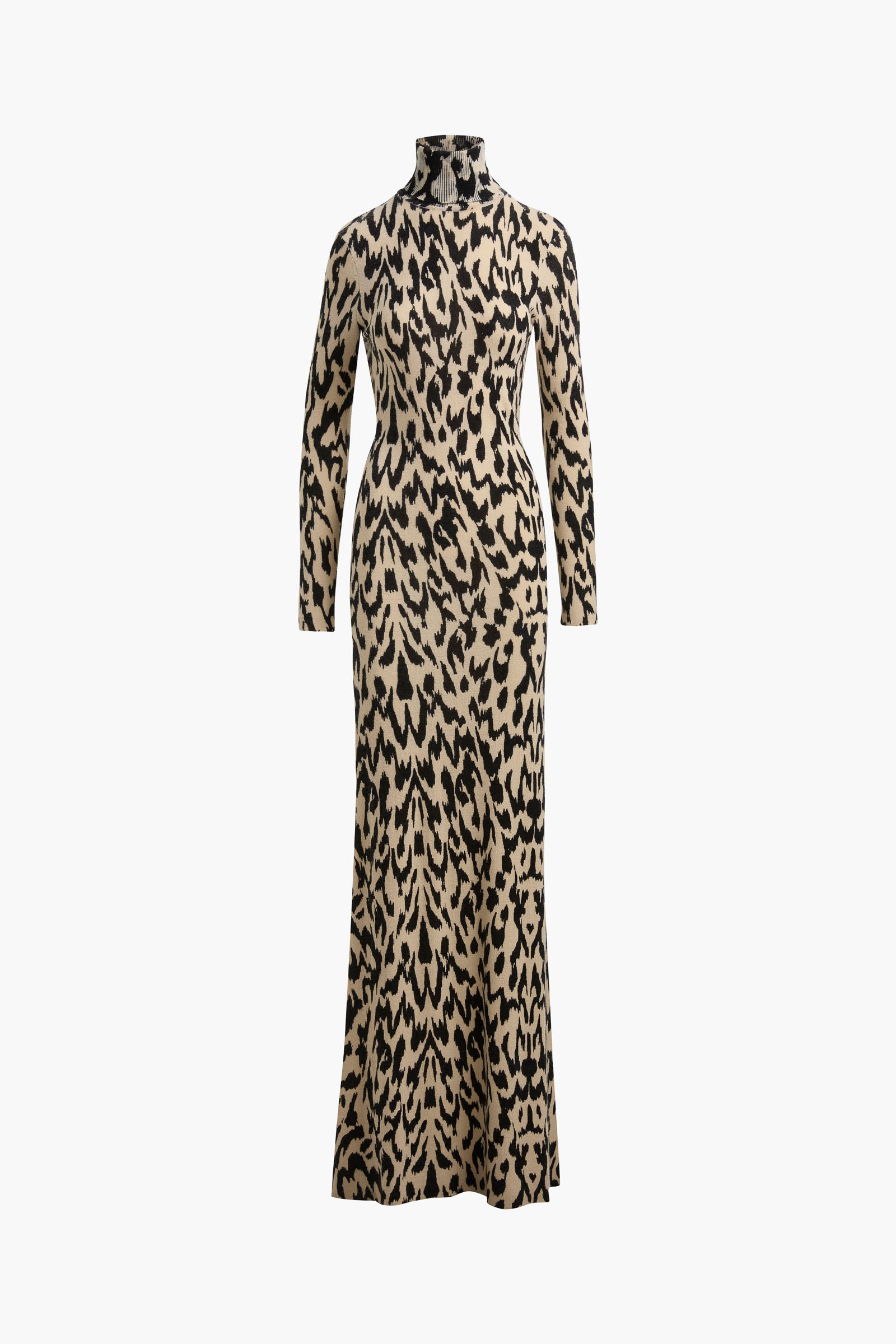 The Camille Hand Printed Cashmere Turtleneck Dress in Abstract Leopard