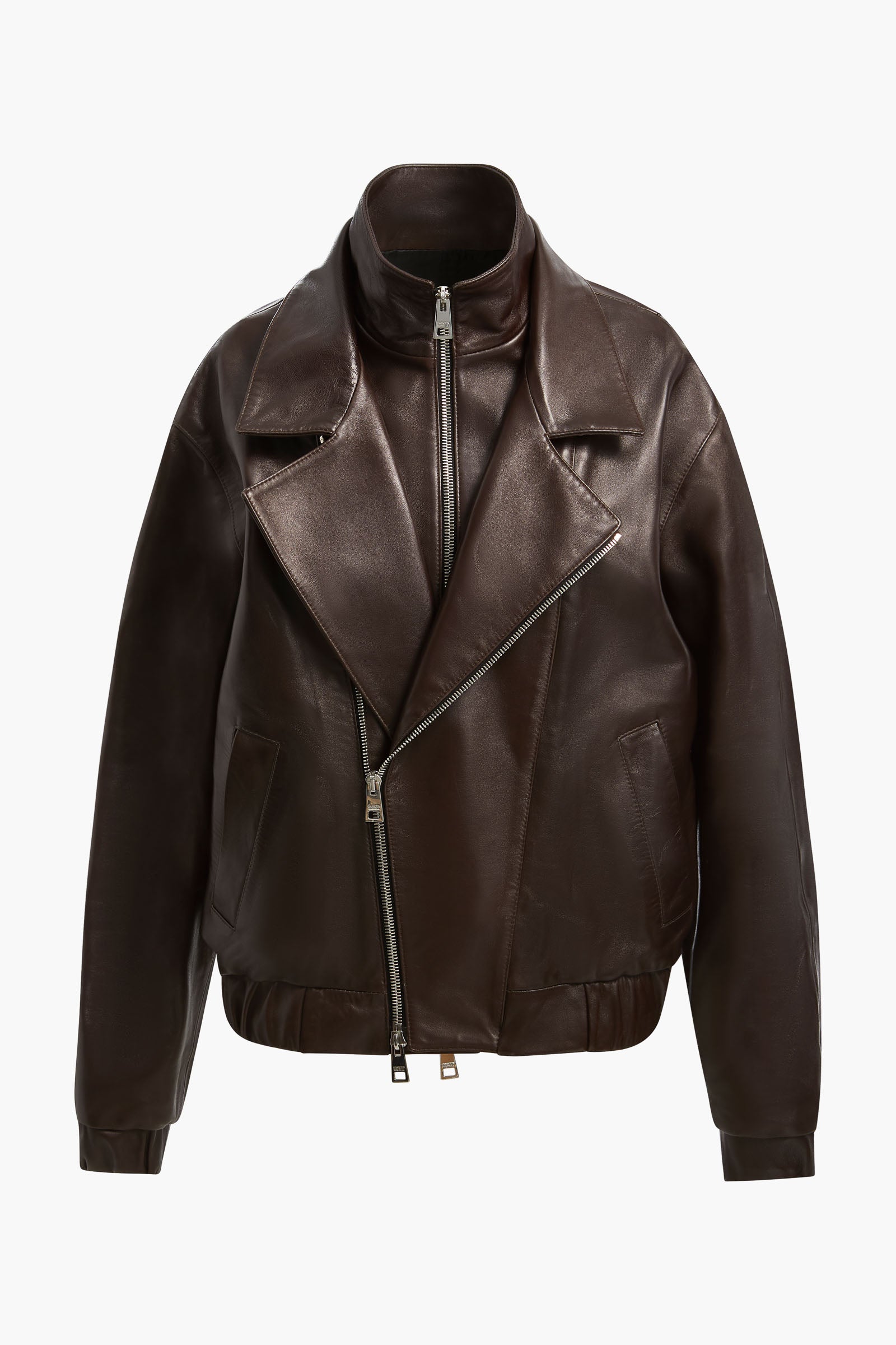 The Emmett Double Zip Leather Moto Jacket in Chocolate Brown