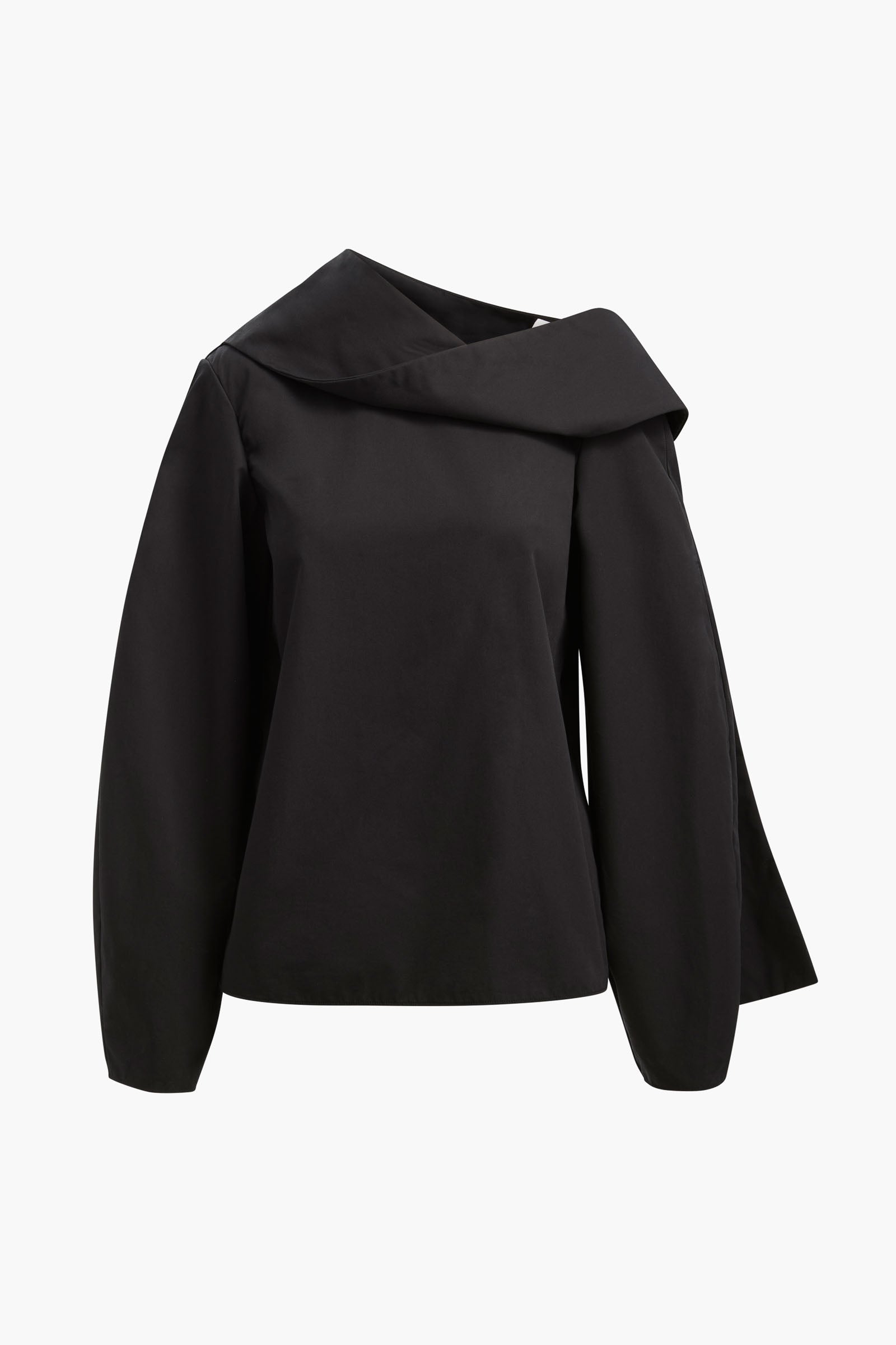 The Quinn One Sleeve Poplin Scarf Neck Top in Black