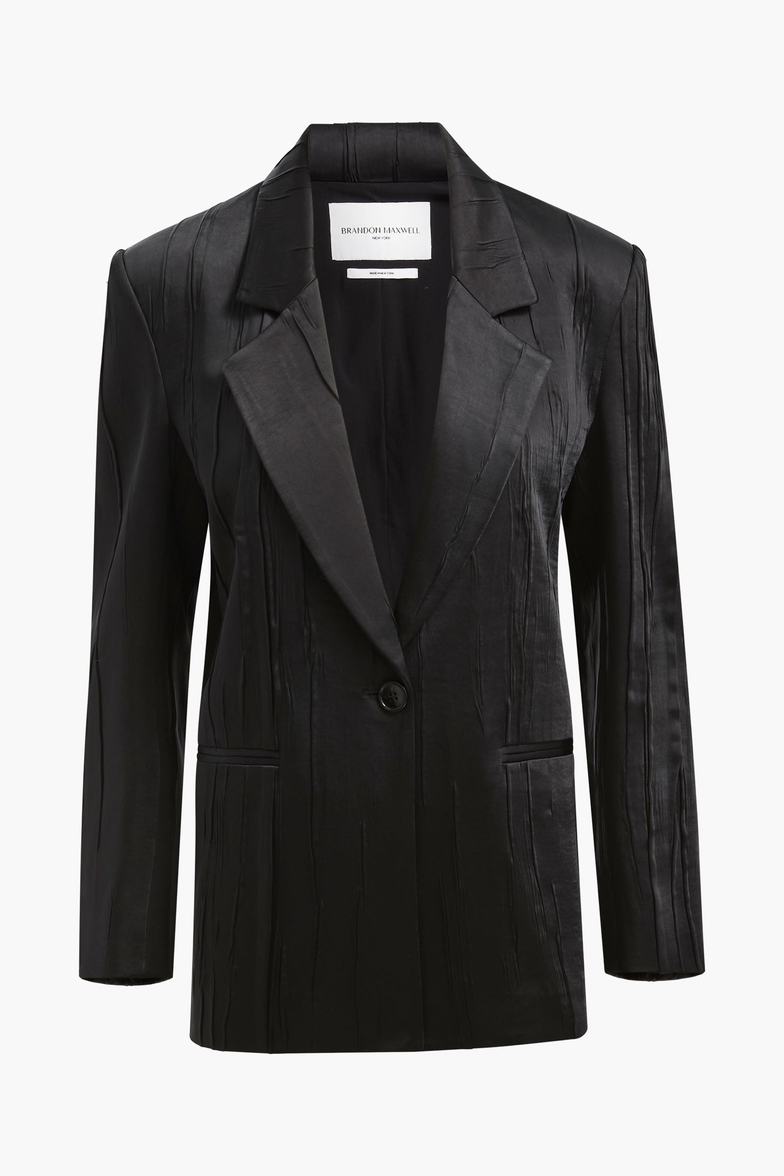 The Nell Crushed Satin Single Breasted Blazer in Black