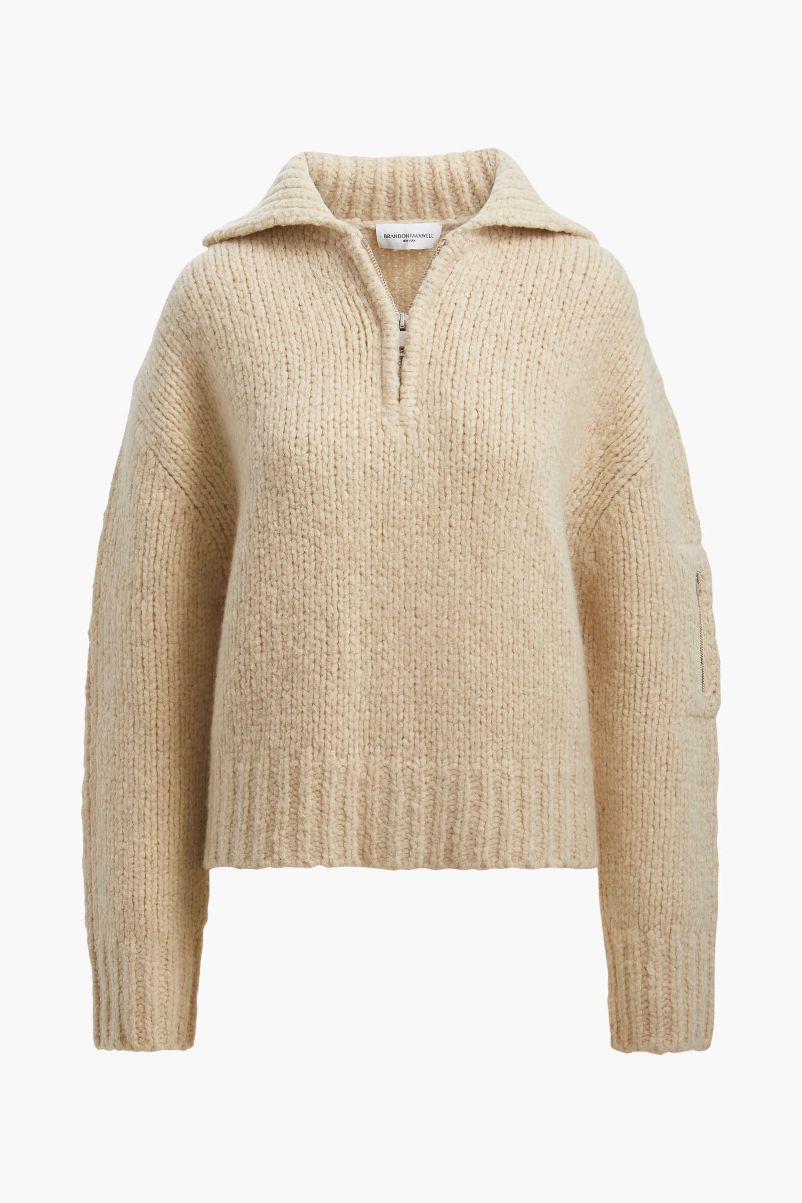 The Posie Half Zip Sweater with Sleeve Pocket in Latte