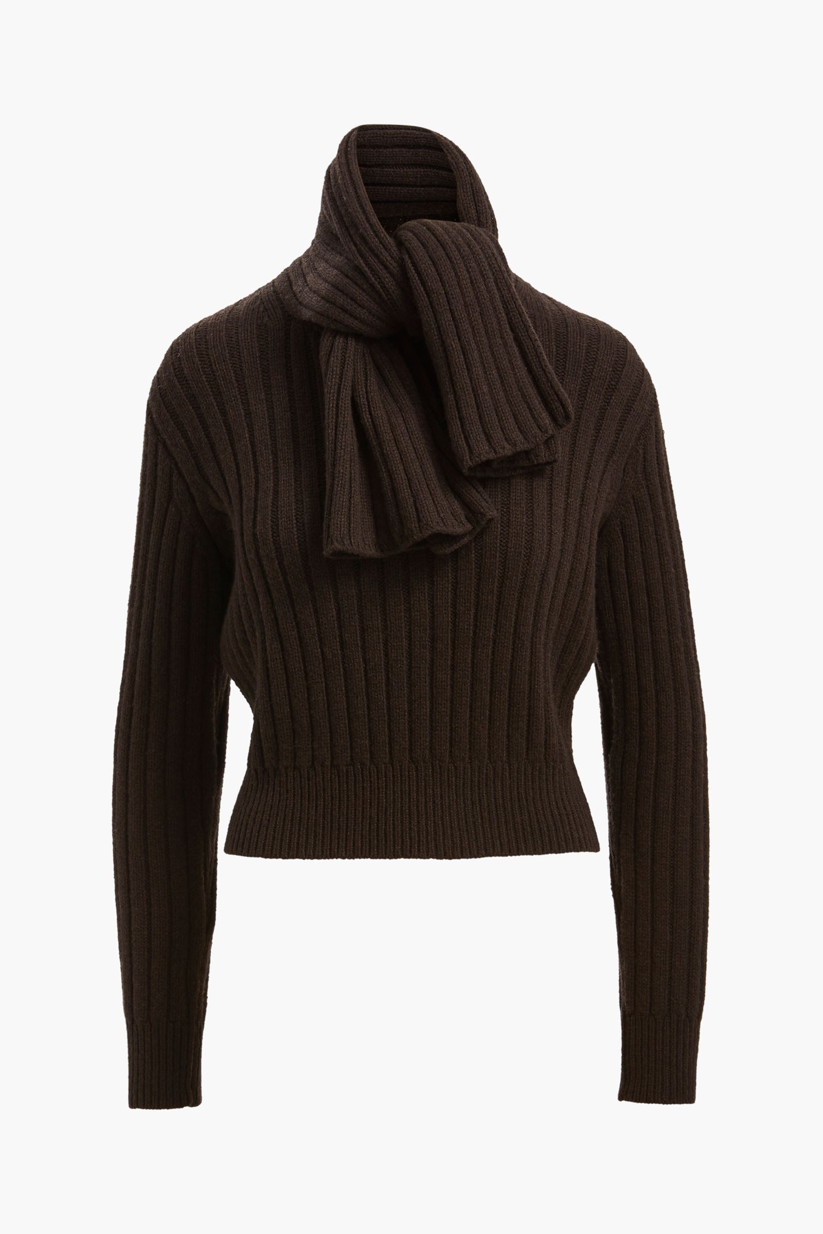 The Ryan Ribbed Scarf Sweater in Chocolate Brown