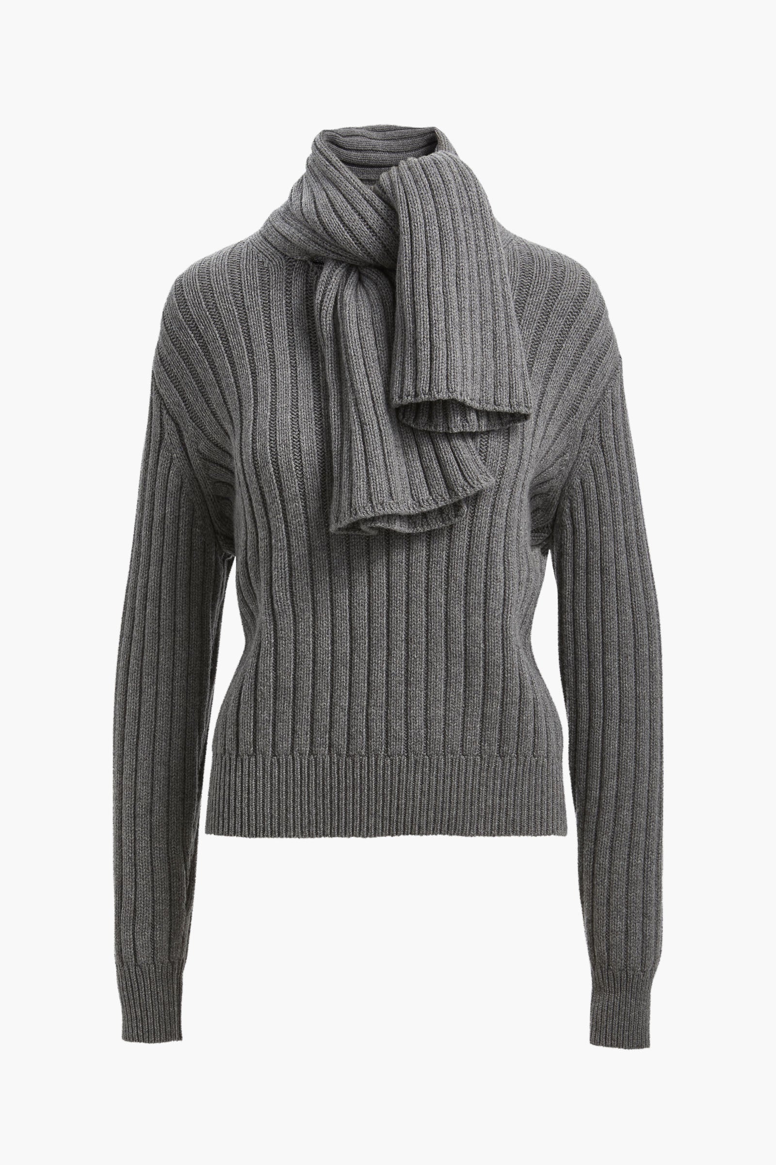 The Ryan Ribbed Scarf Sweater in Heather Grey