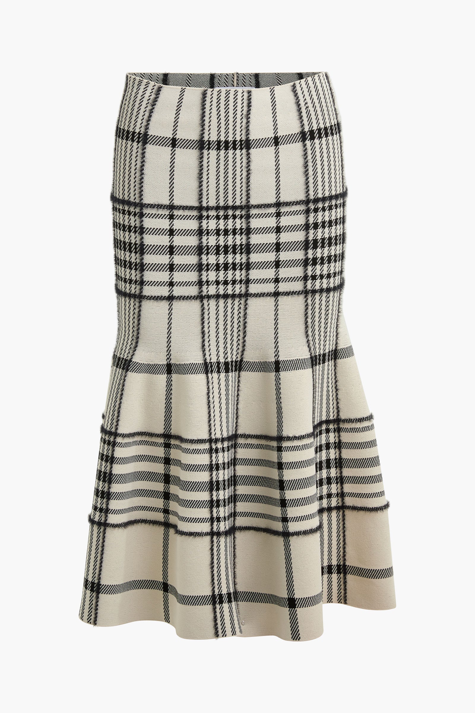 The Rory Flare Knit Skirt with Jacquard Plaid in Ivory Plaid