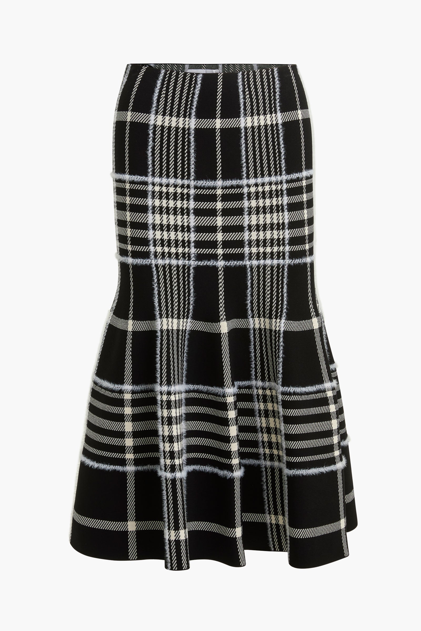 The Rory Flare Knit Skirt with Jacquard Plaid in Black Plaid