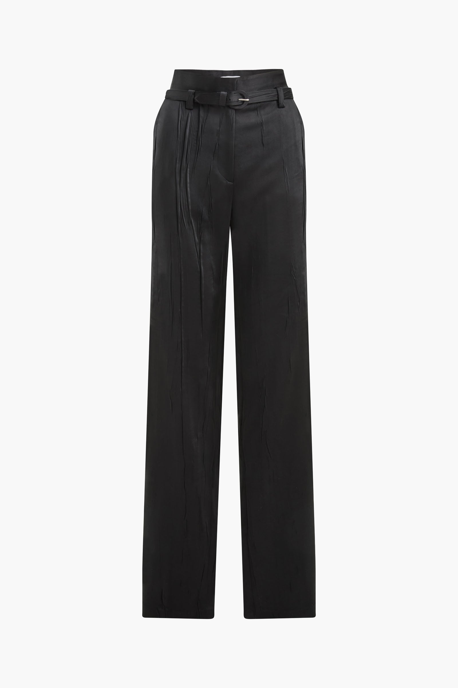 The Kaia Crushed Satin Straight Leg Trouser in Black