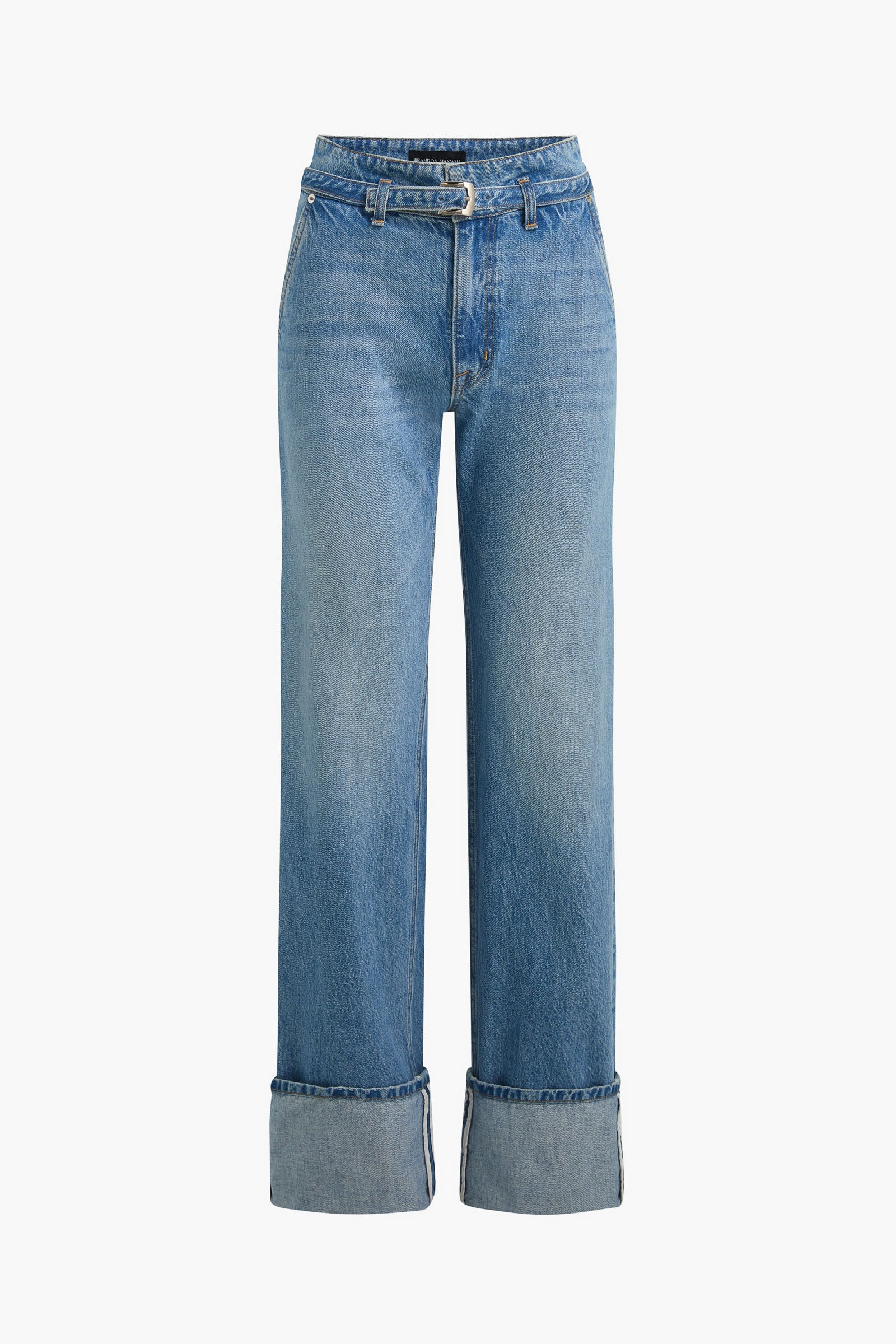 The Belted Alexa Cuffed Denim in Vintage Wash