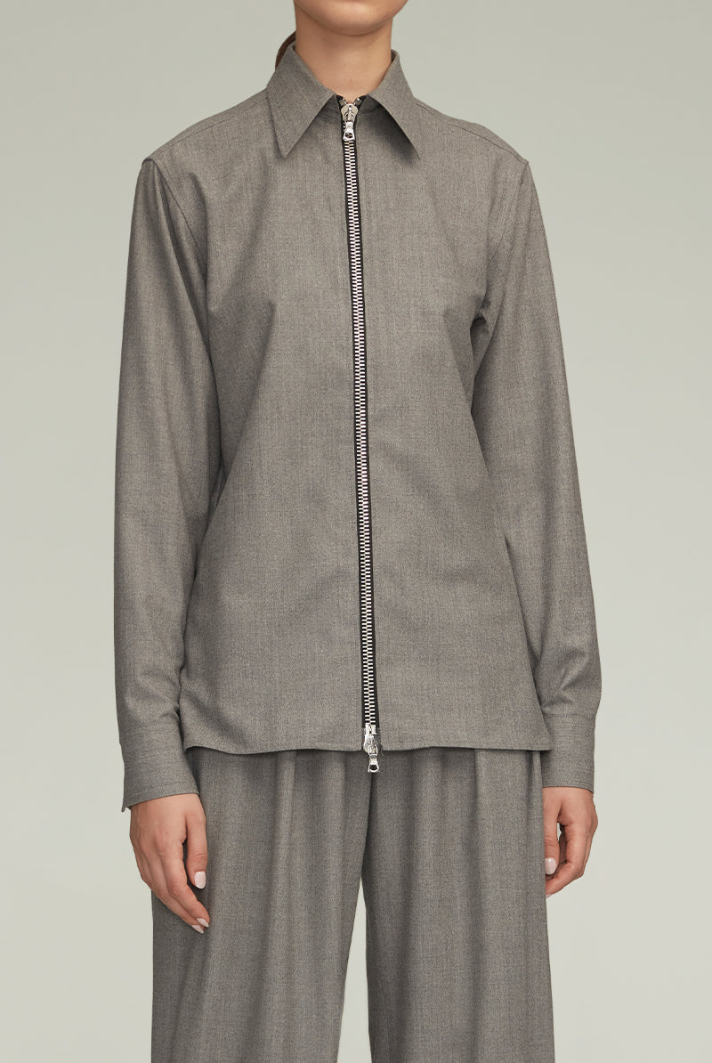 The Akia Zip Front Top in Heather Grey