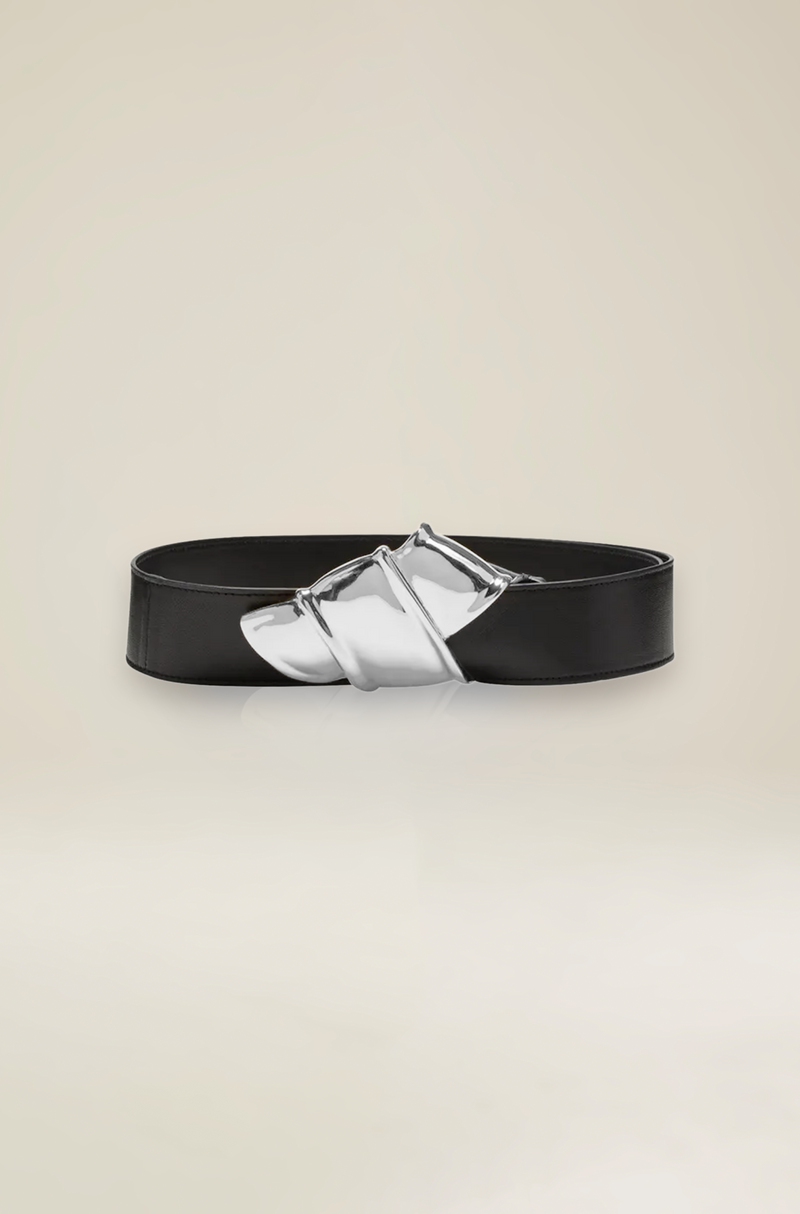 The Leather Belt in Black and Silver